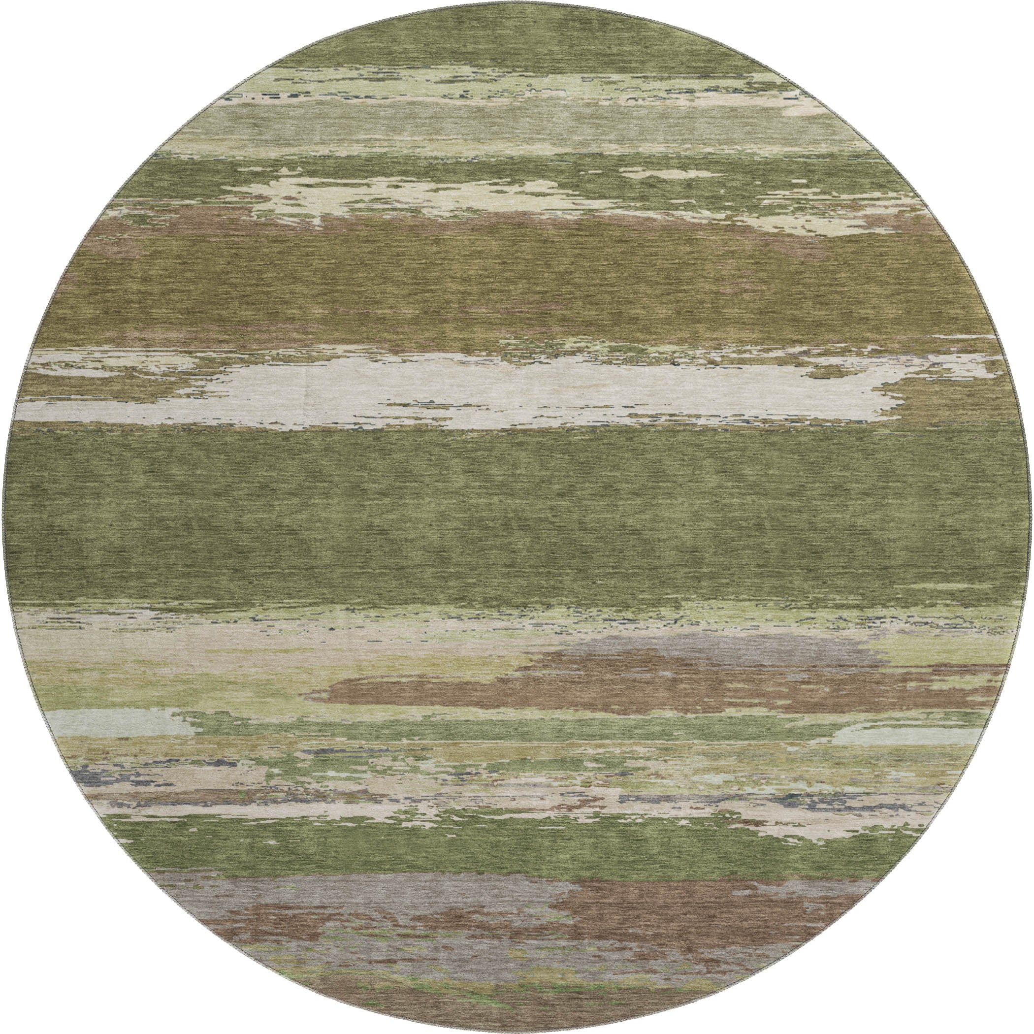 Montevideo Machine Washable Transitional Olive Green Rug 8' x 8' #shape_Round