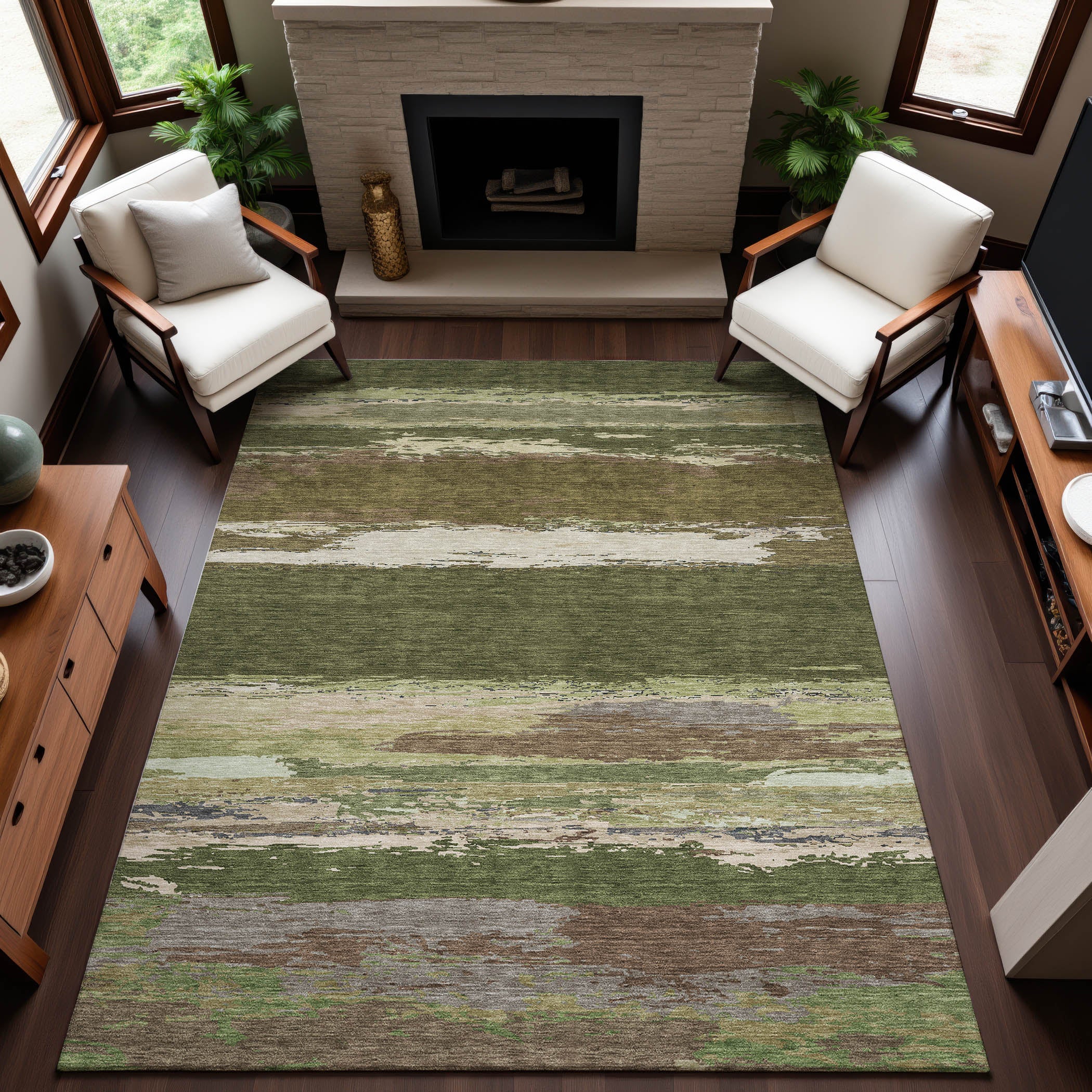 Montevideo Machine Washable Transitional Olive Green Rug 2'6" x 3'10" #shape_Rectangle