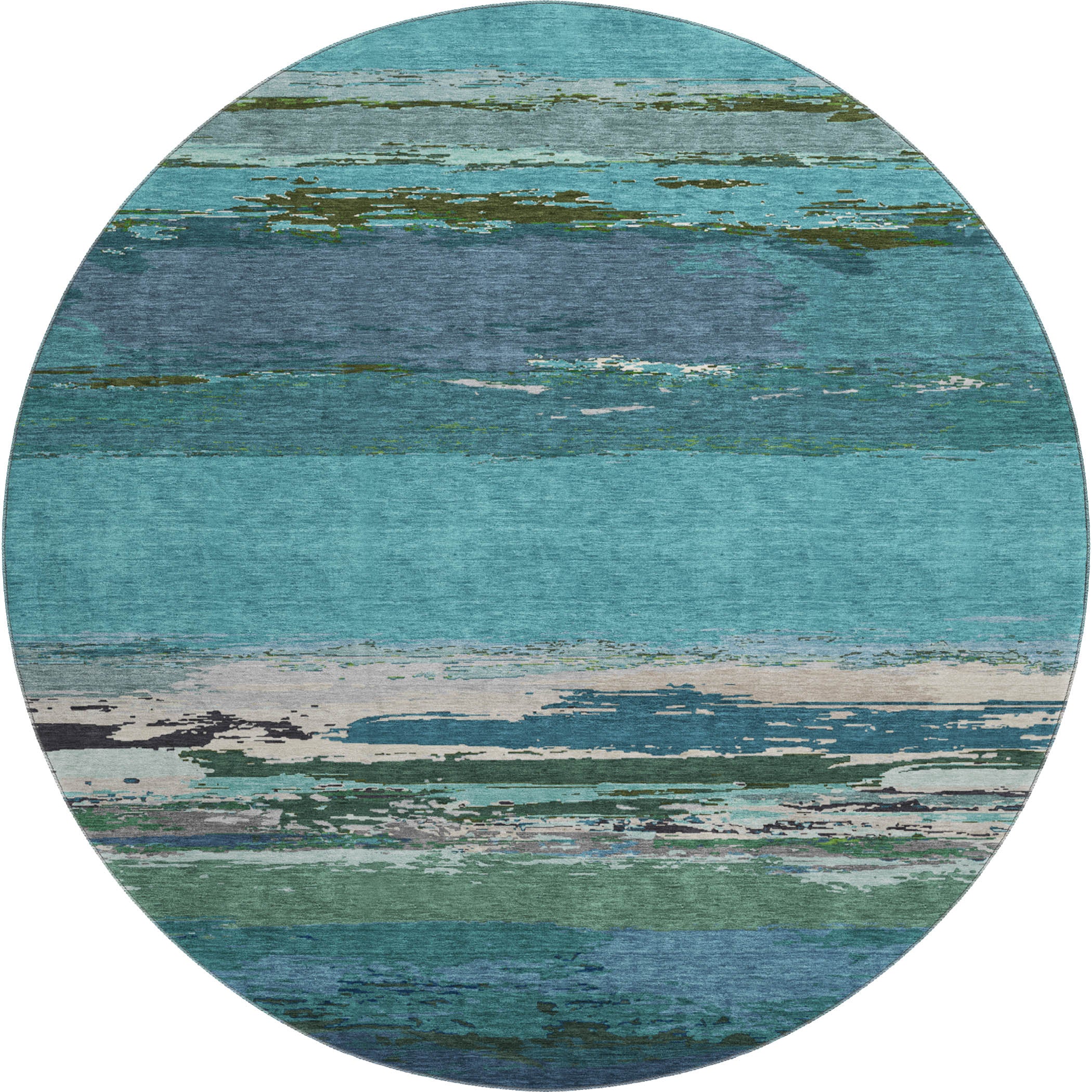 Montevideo Machine Washable Transitional Teal Rug 8' x 8' #shape_Round
