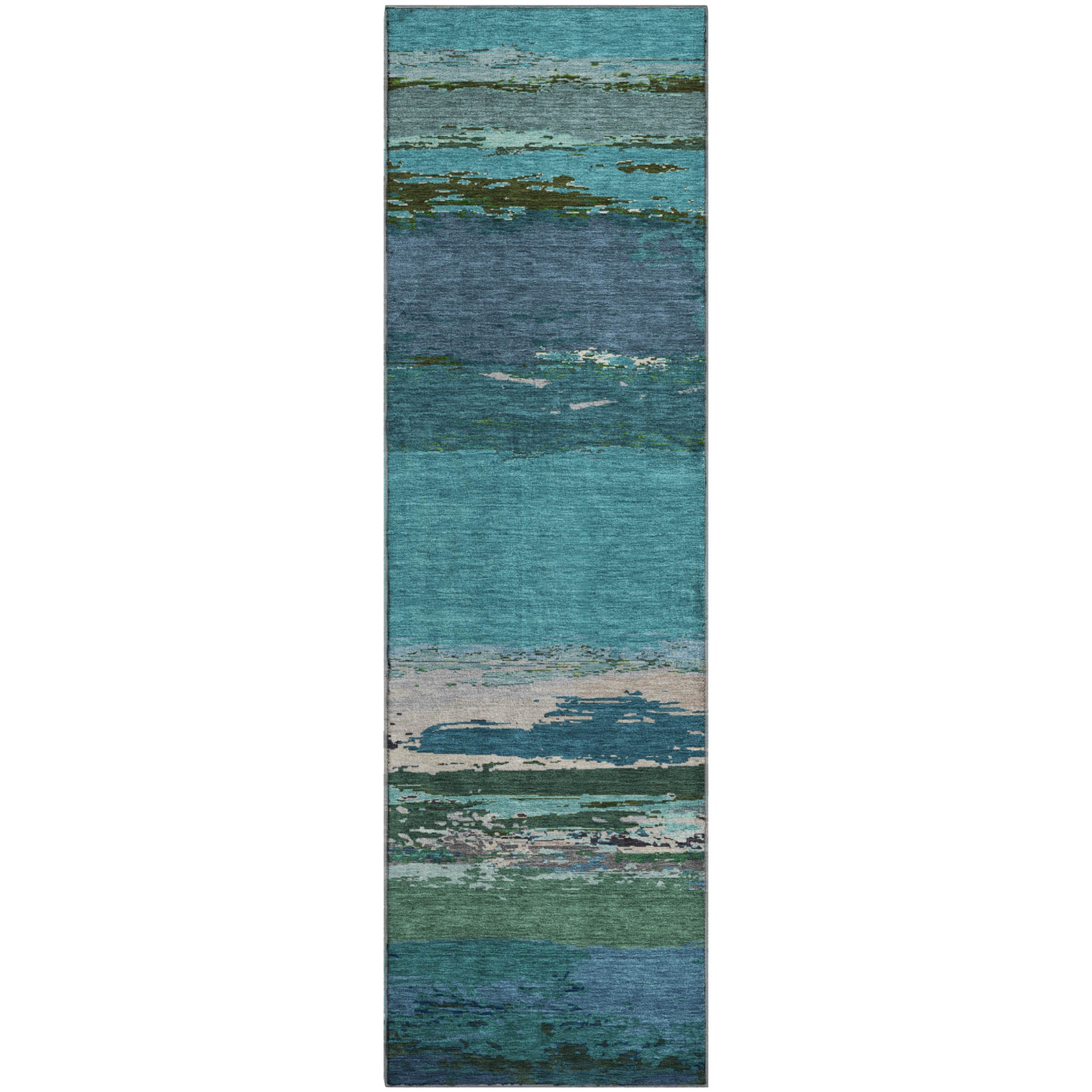 Montevideo Machine Washable Transitional Teal Rug 2'3" x 7'6" #shape_Runner