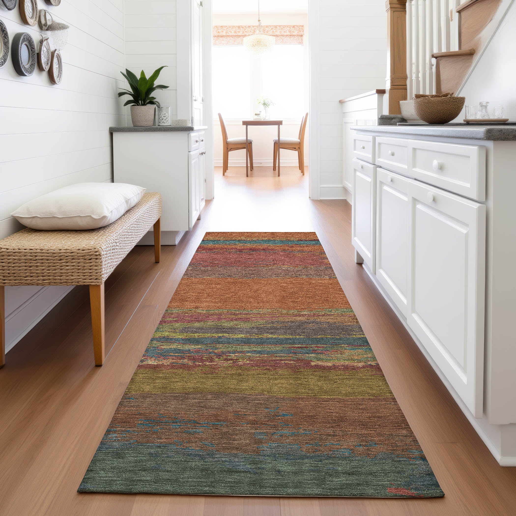 Montevideo Machine Washable Transitional Terracotta Orange Rug 2'3" x 7'6" #shape_Runner