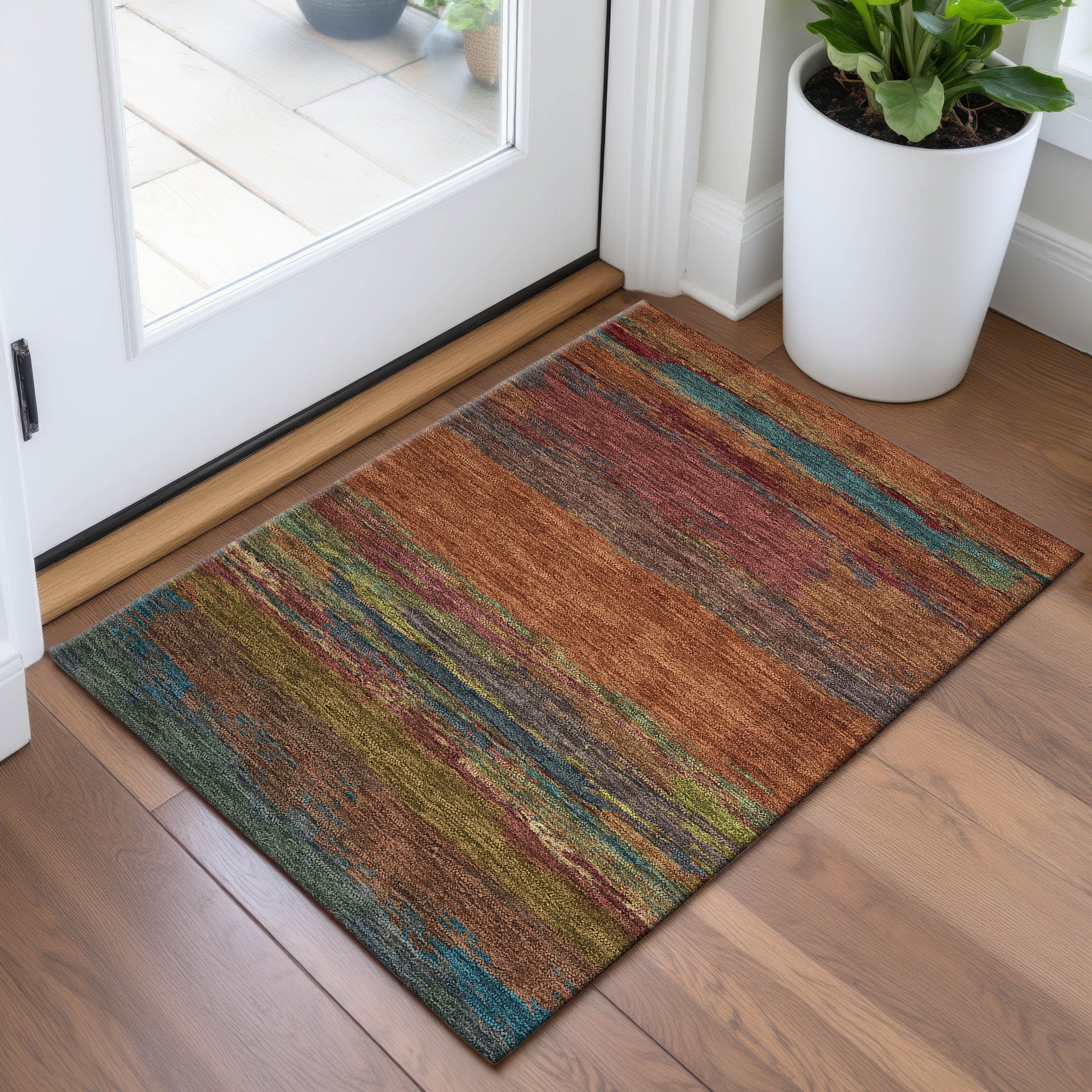 Montevideo Machine Washable Transitional Terracotta Orange Rug 1'8" x 2'6" #shape_Rectangle