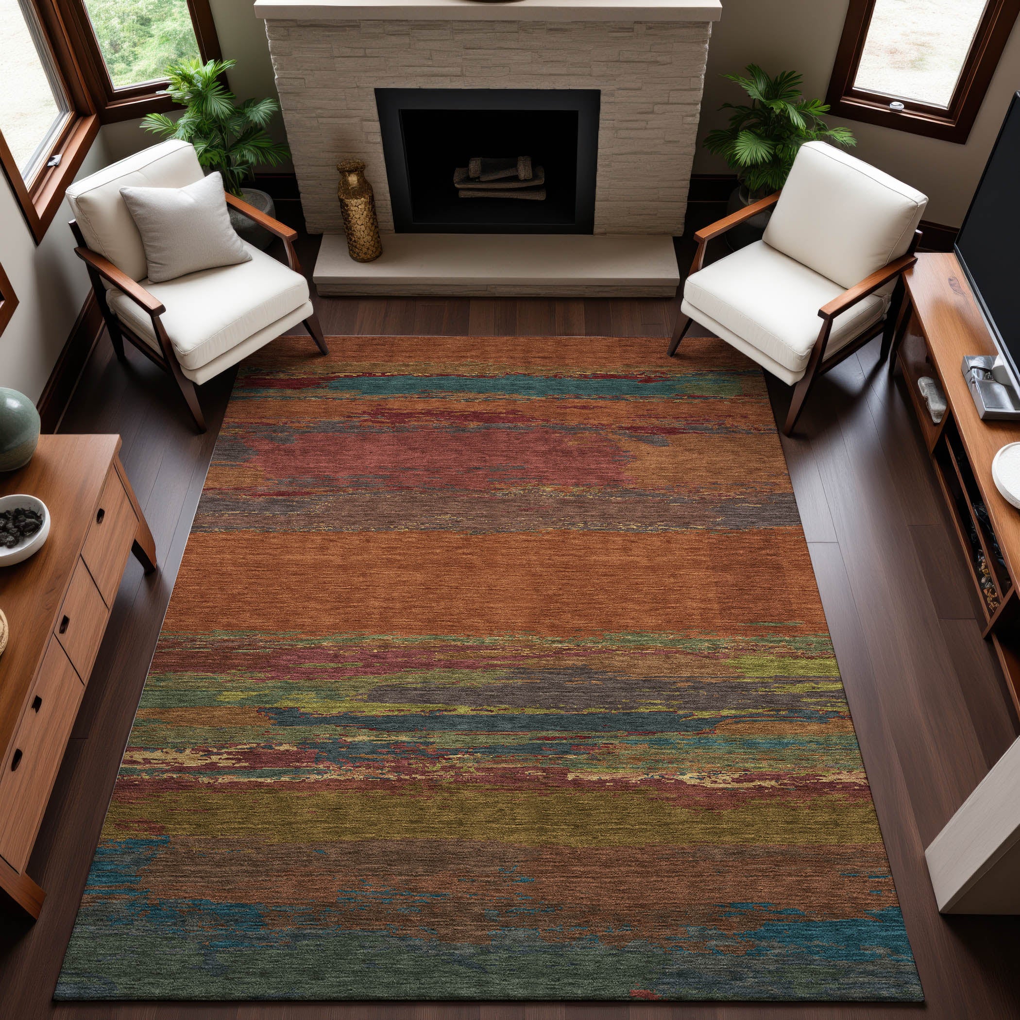 Montevideo Machine Washable Transitional Terracotta Orange Rug 2'6" x 3'10" #shape_Rectangle