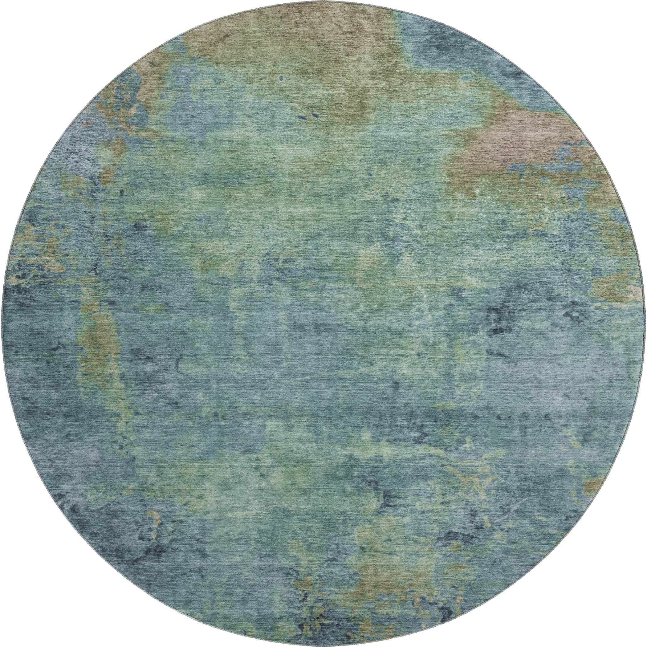 Queenstown Machine Washable Transitional Blue Rug 8' x 8' #shape_Round