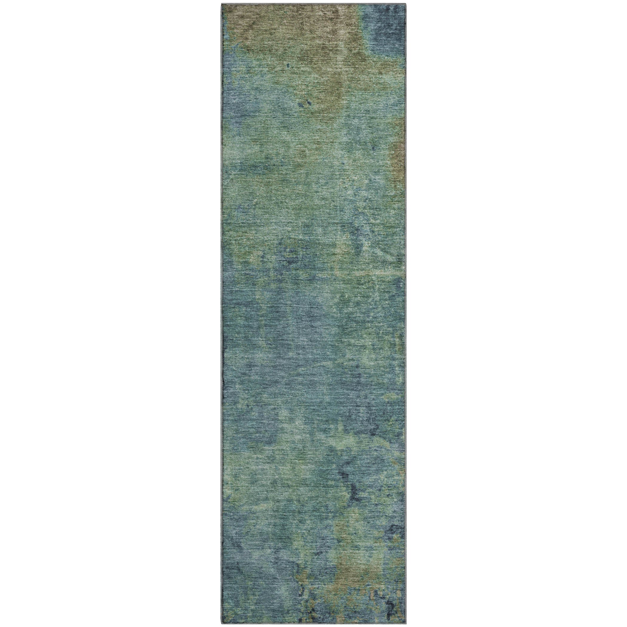 Queenstown Machine Washable Transitional Blue Rug 2'3" x 7'6" #shape_Runner