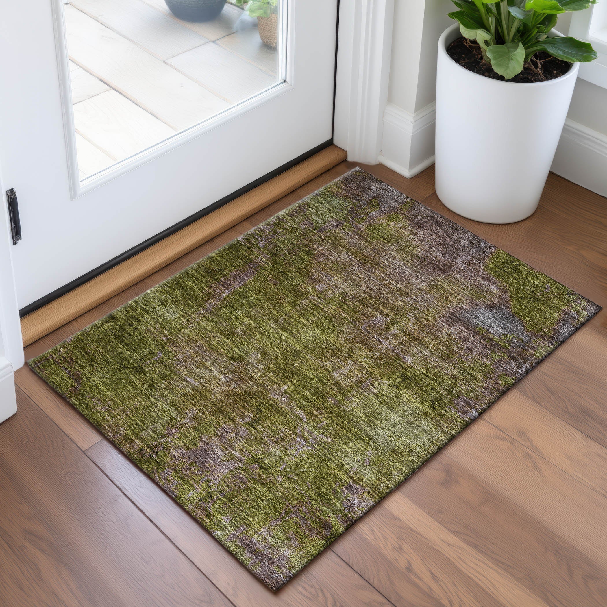 Queenstown Machine Washable Transitional Green Rug 1'8" x 2'6" #shape_Rectangle
