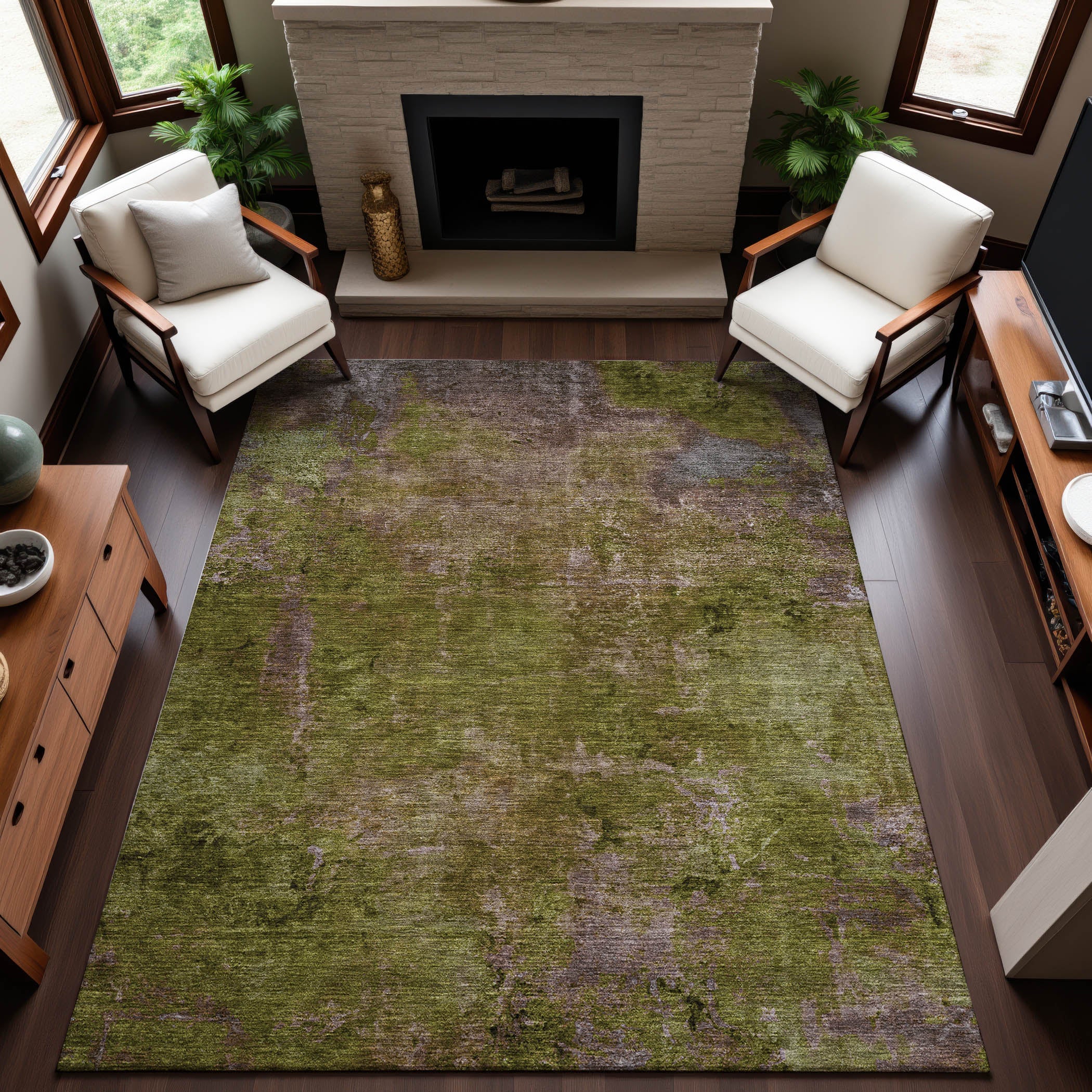 Queenstown Machine Washable Transitional Green Rug 2'6" x 3'10" #shape_Rectangle