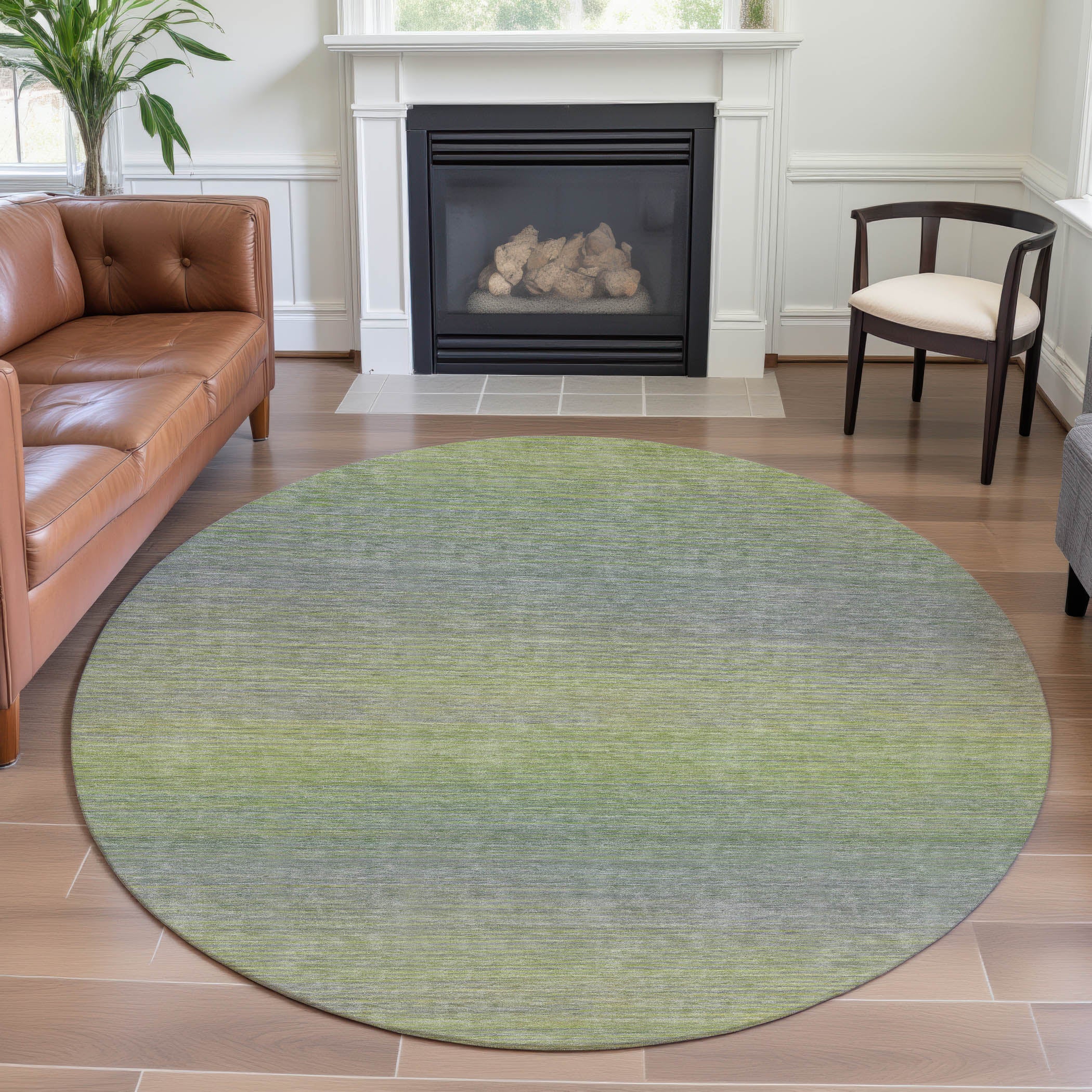 Montevideo Machine Washable Transitional Aloe Green Rug 8' x 8' #shape_Round