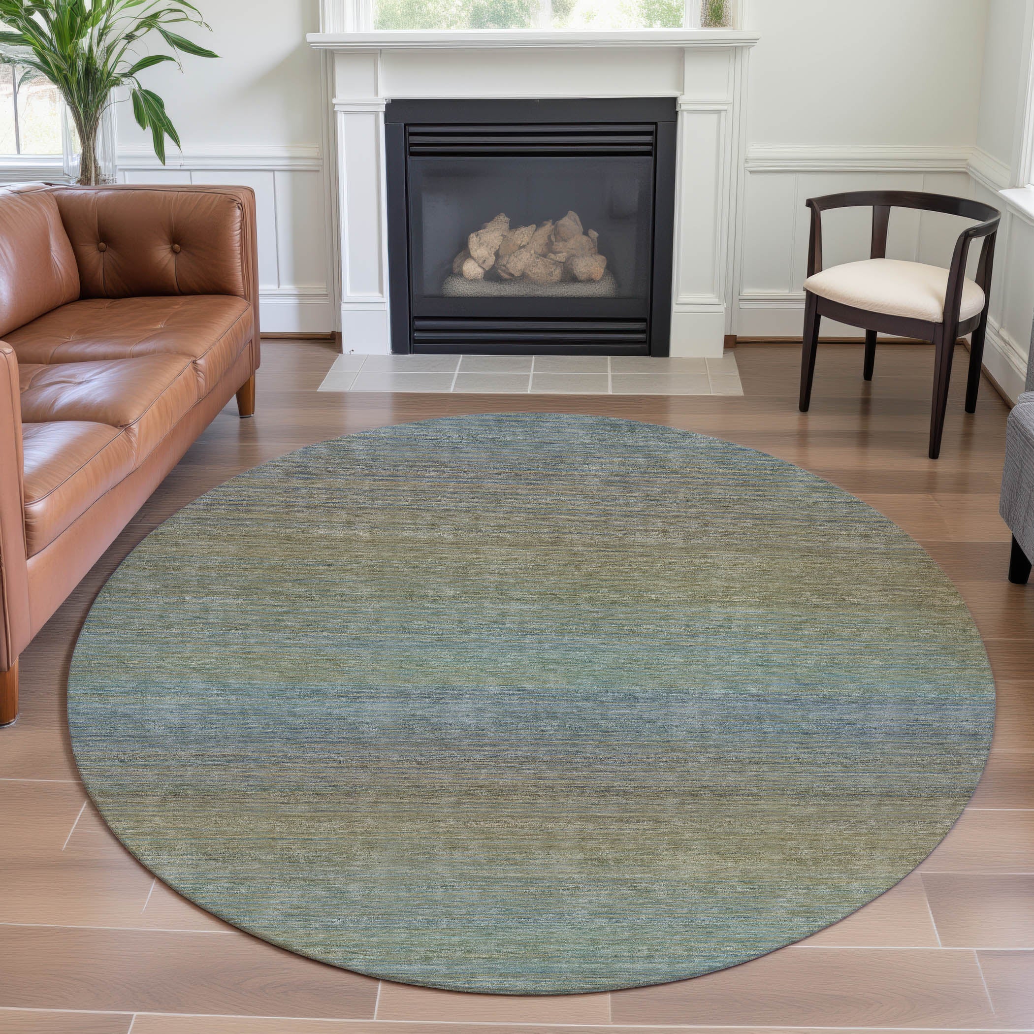 Montevideo Machine Washable Transitional Blue Rug 8' x 8' #shape_Round