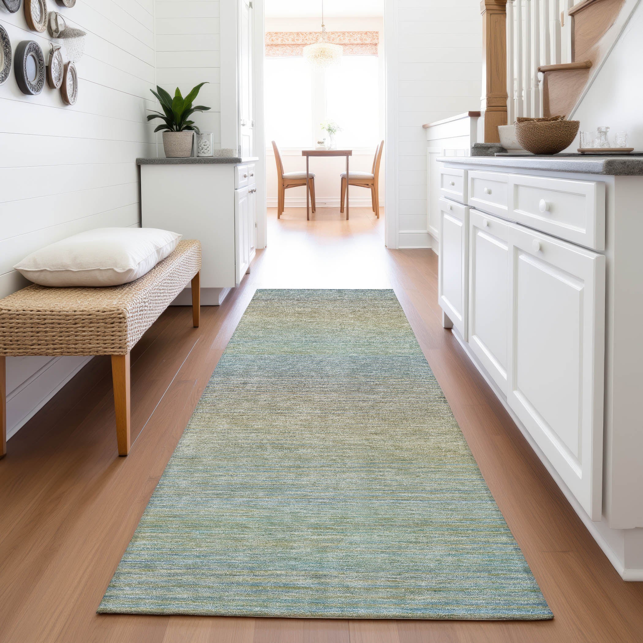 Montevideo Machine Washable Transitional Blue Rug 2'3" x 7'6" #shape_Runner