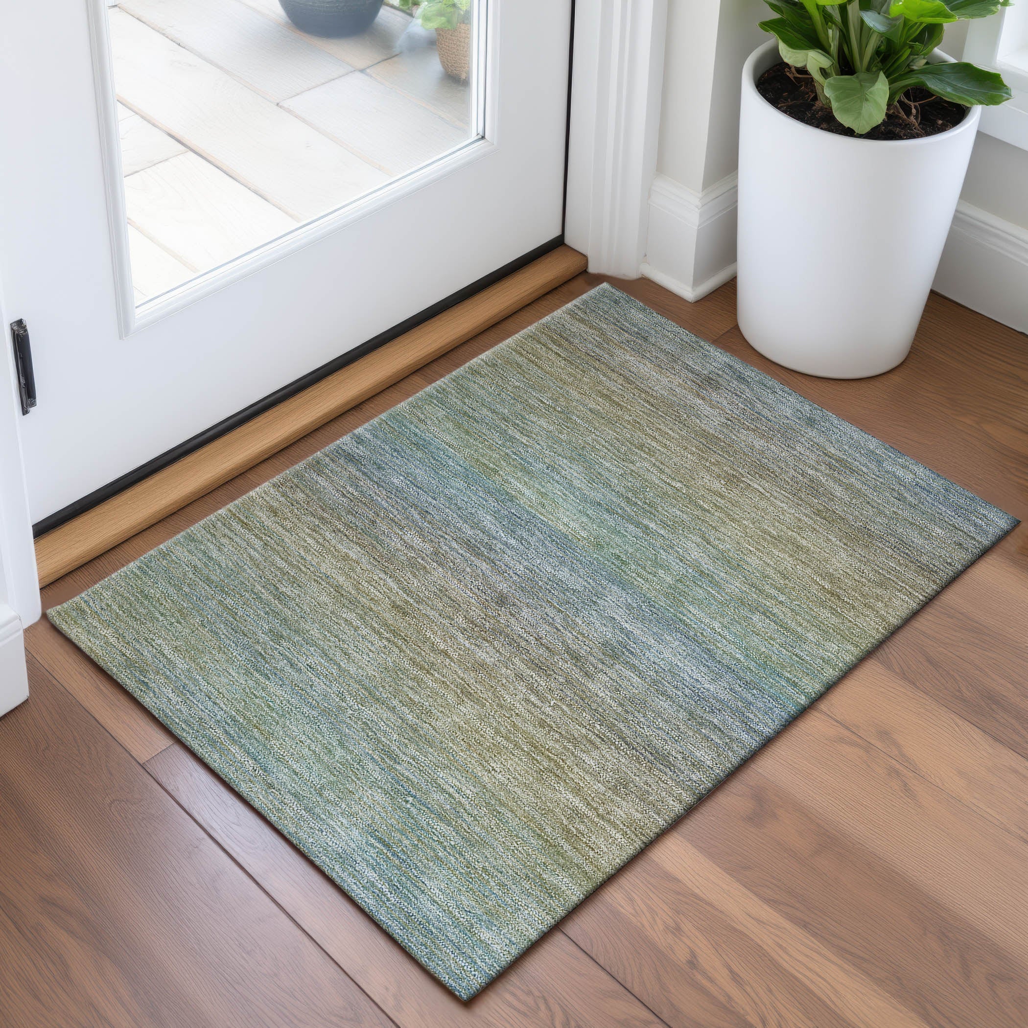 Montevideo Machine Washable Transitional Blue Rug 1'8" x 2'6" #shape_Rectangle