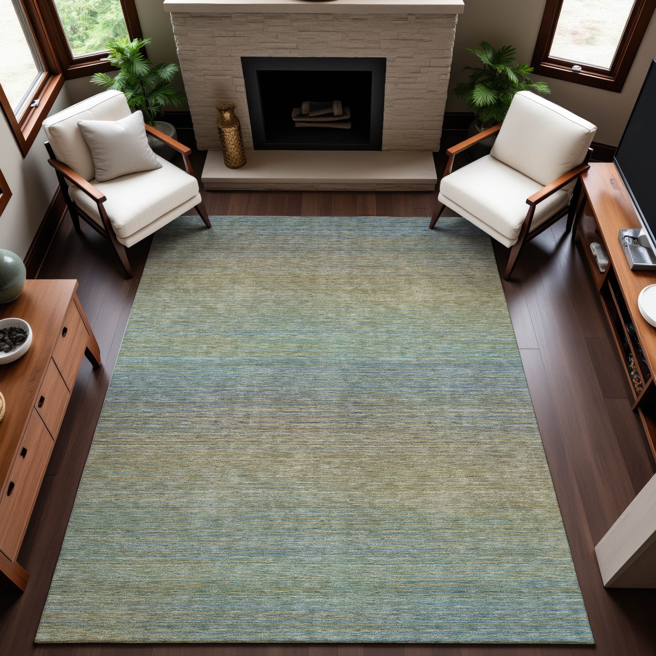 Montevideo Machine Washable Transitional Blue Rug 2'6" x 3'10" #shape_Rectangle