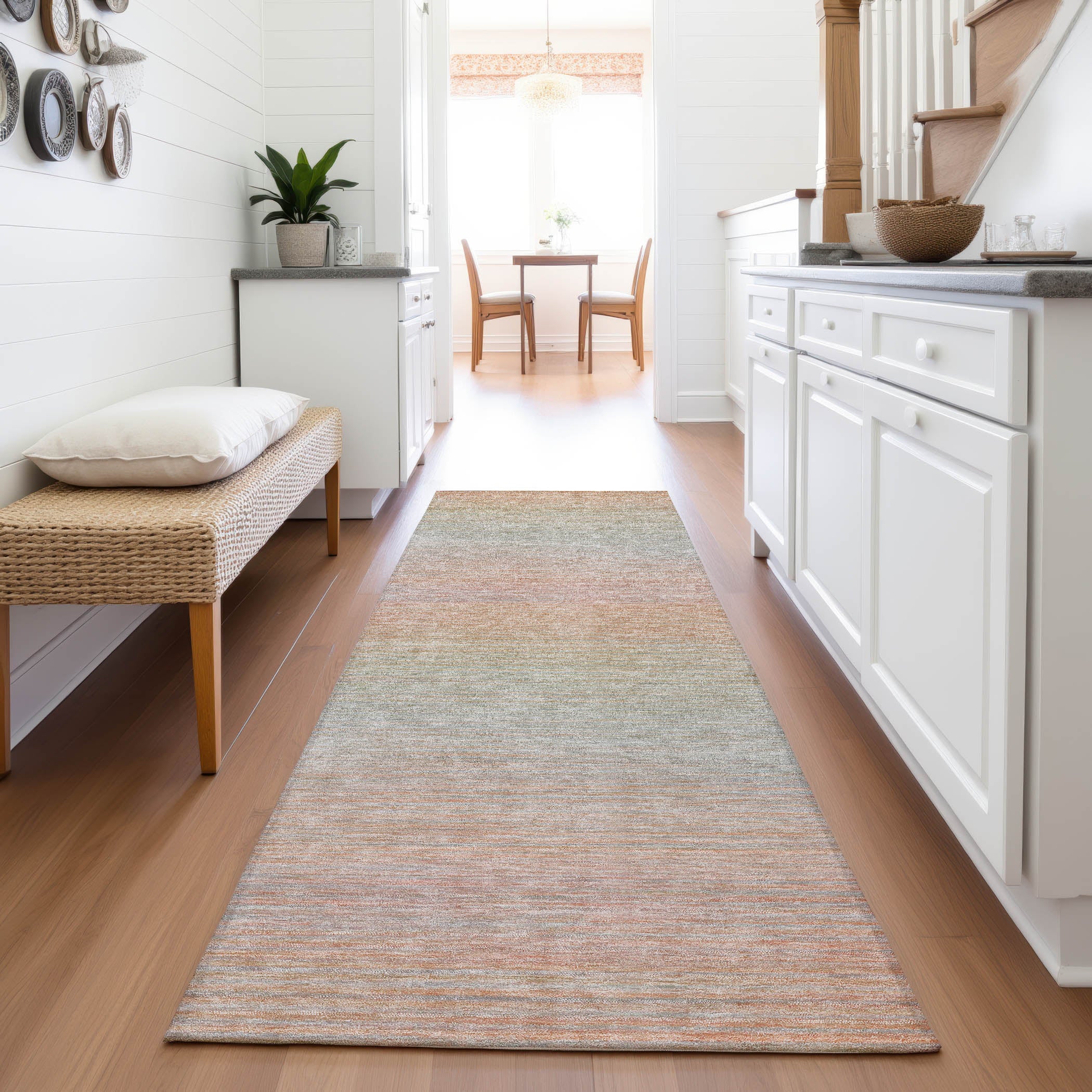 Montevideo Machine Washable Transitional Coral Orange Rug 2'3" x 7'6" #shape_Runner