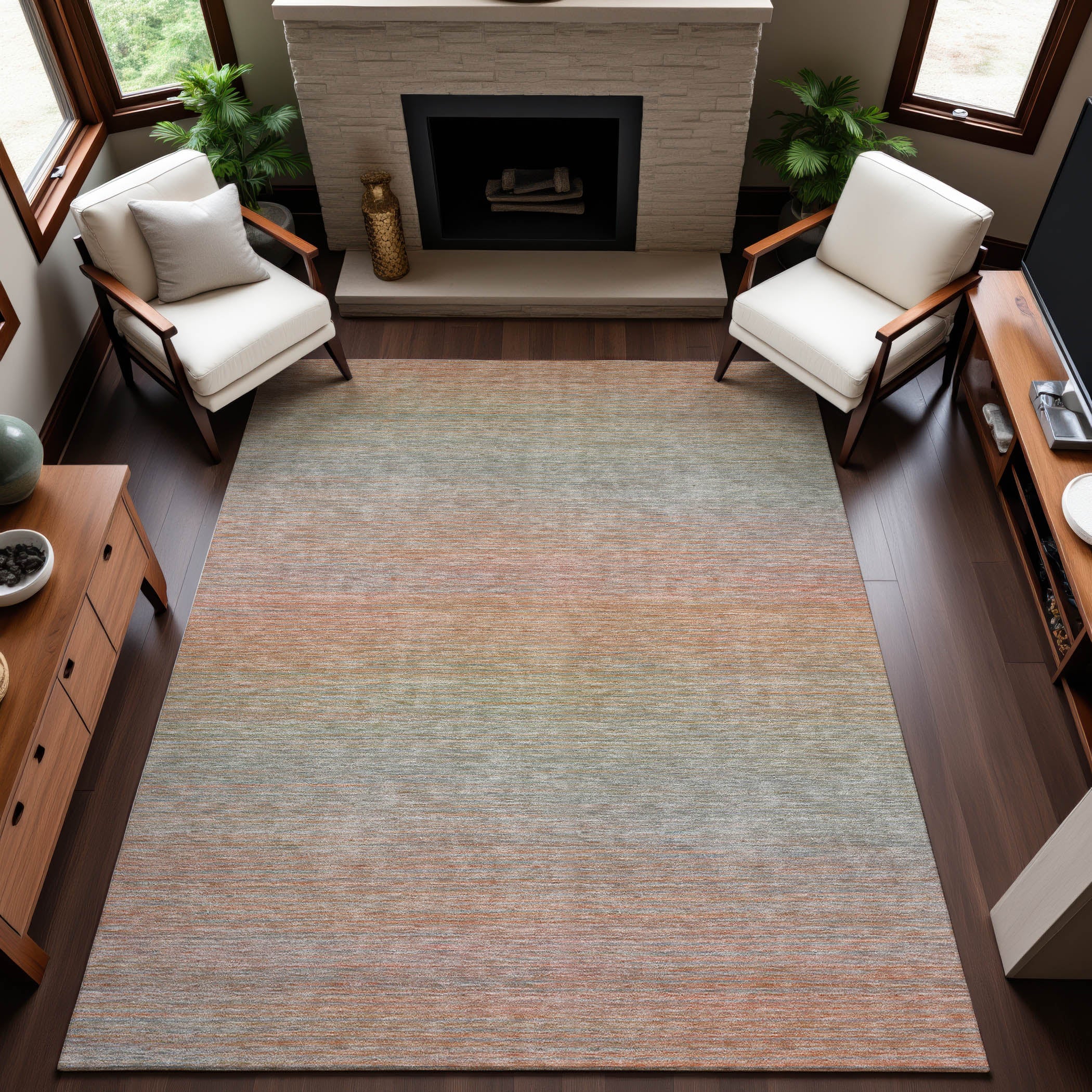 Montevideo Machine Washable Transitional Coral Orange Rug 2'6" x 3'10" #shape_Rectangle