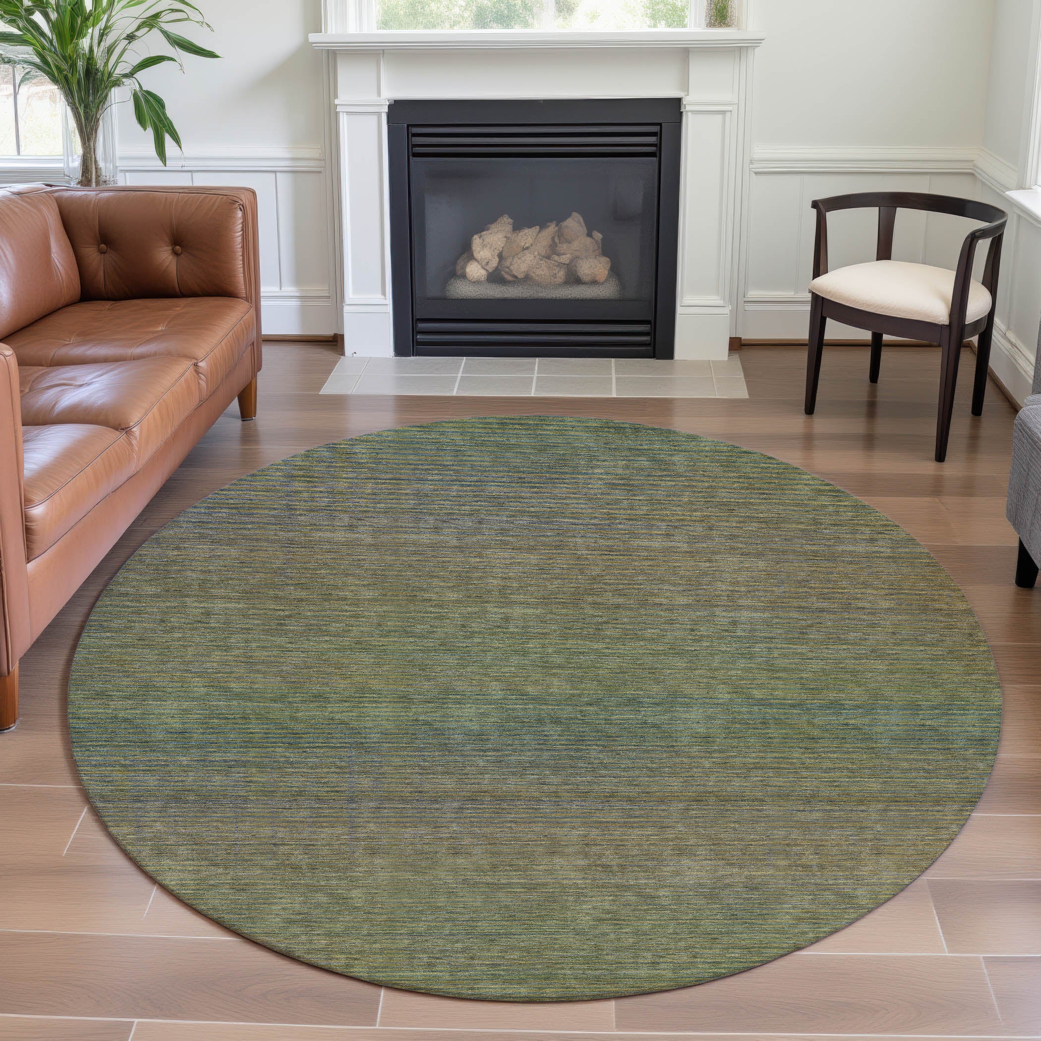Montevideo Machine Washable Transitional Fern Green Rug 8' x 8' #shape_Round