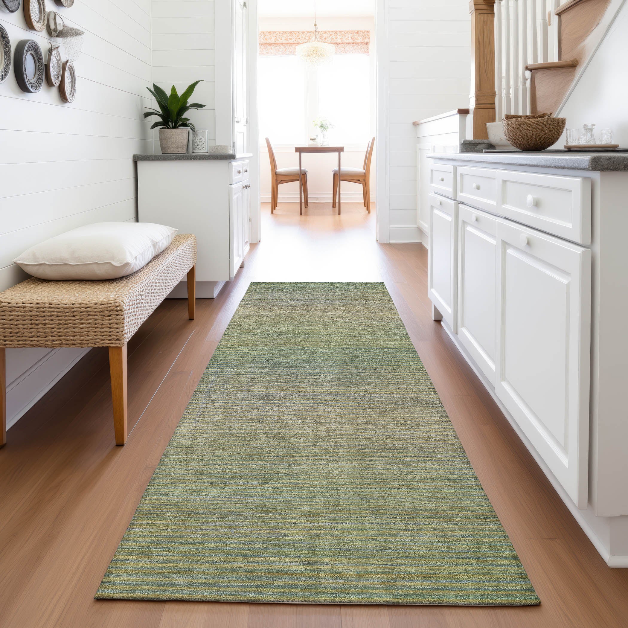 Montevideo Machine Washable Transitional Fern Green Rug 2'3" x 7'6" #shape_Runner