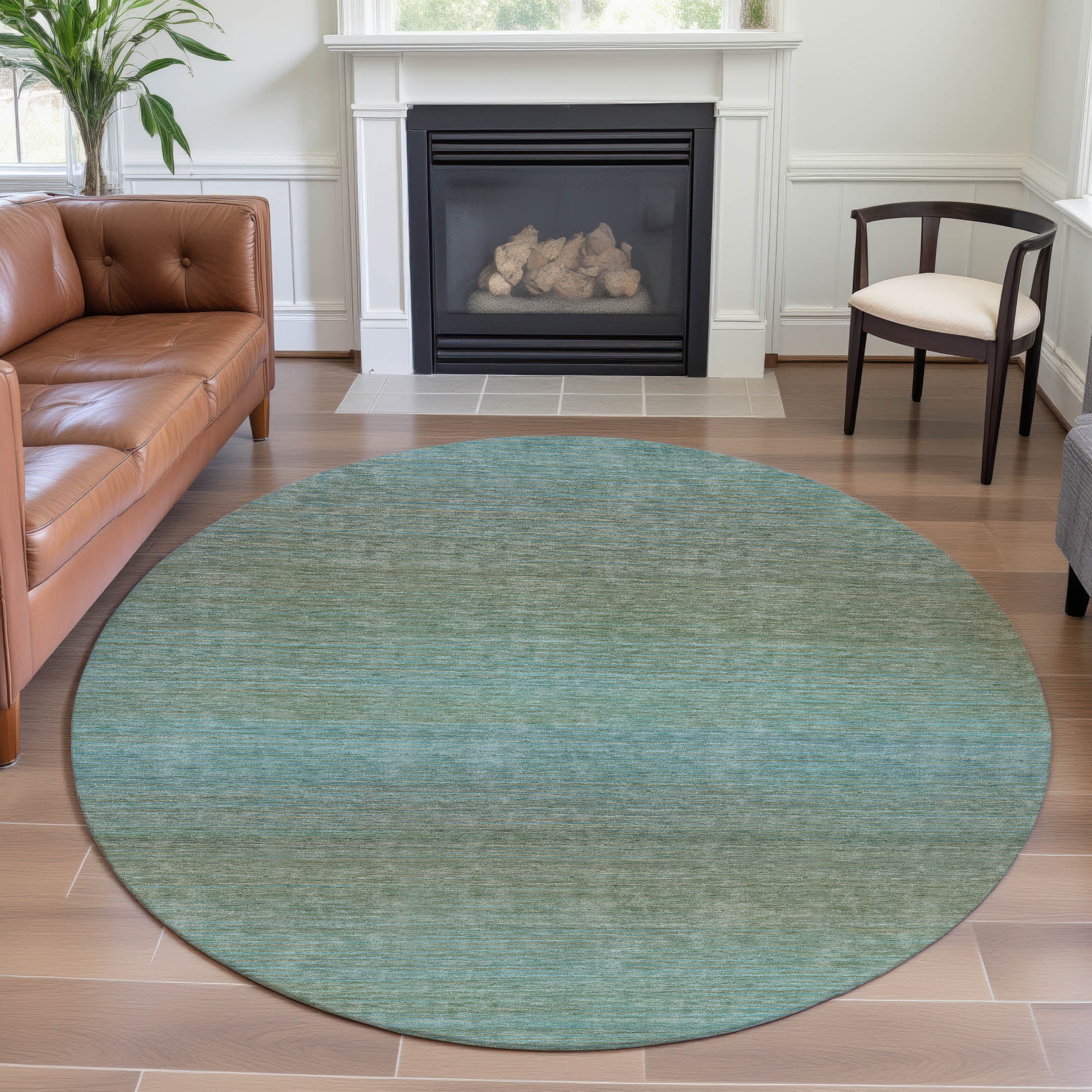 Montevideo Machine Washable Transitional Teal Rug 8' x 8' #shape_Round