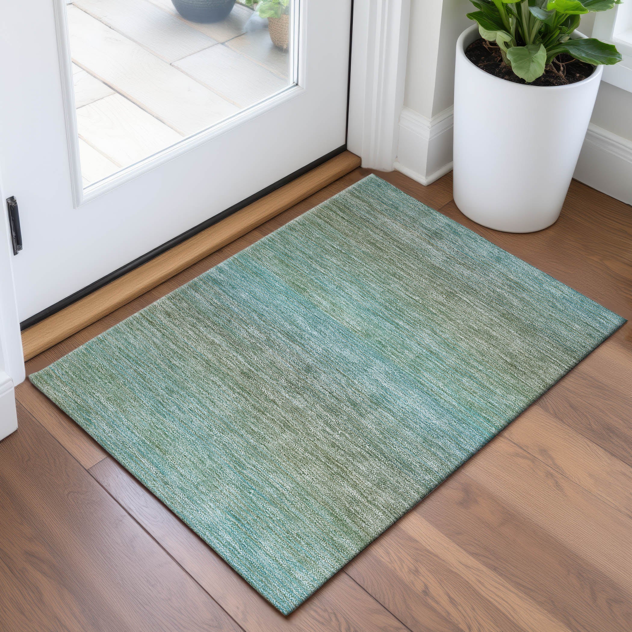 Montevideo Machine Washable Transitional Teal Rug 1'8" x 2'6" #shape_Rectangle