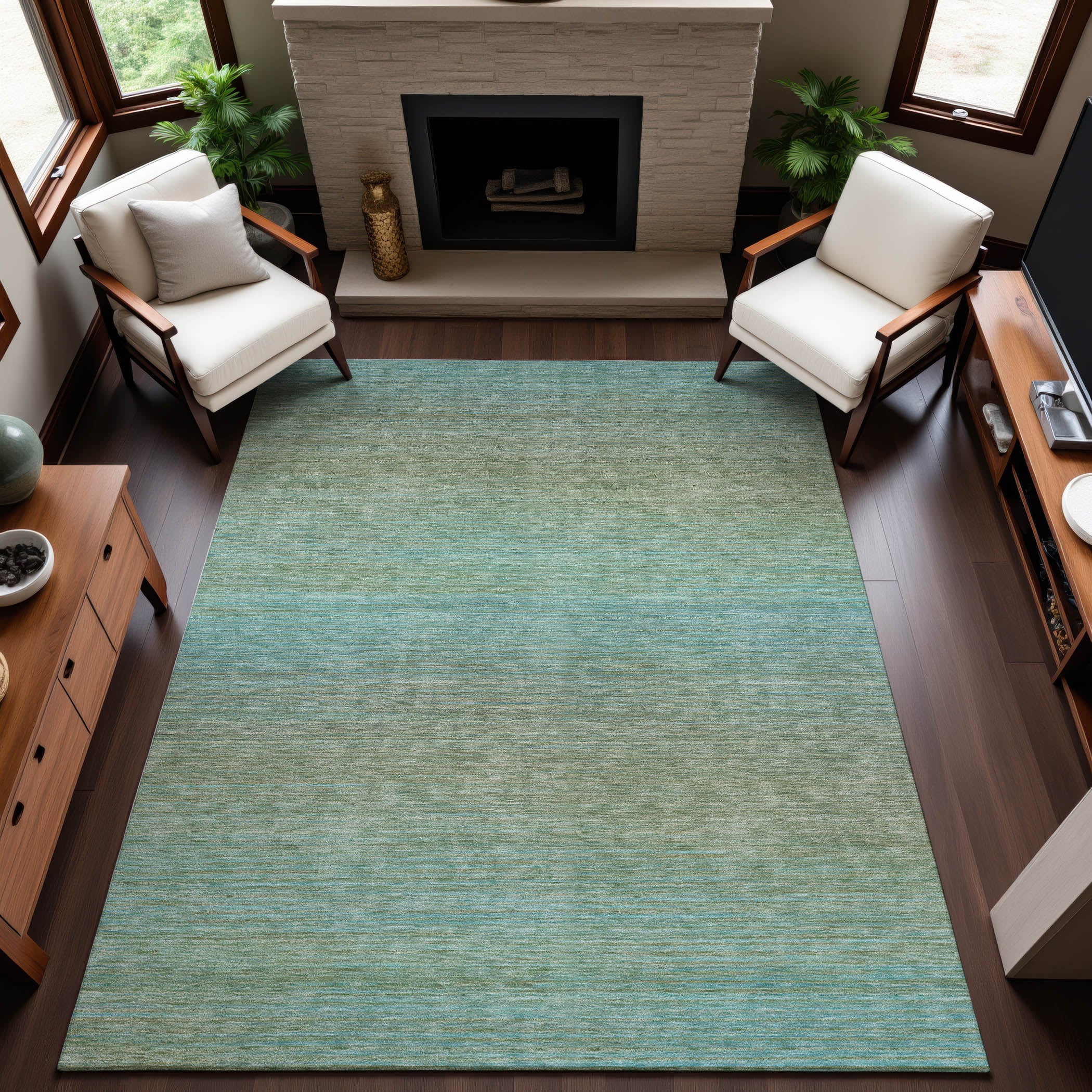 Montevideo Machine Washable Transitional Teal Rug 2'6" x 3'10" #shape_Rectangle
