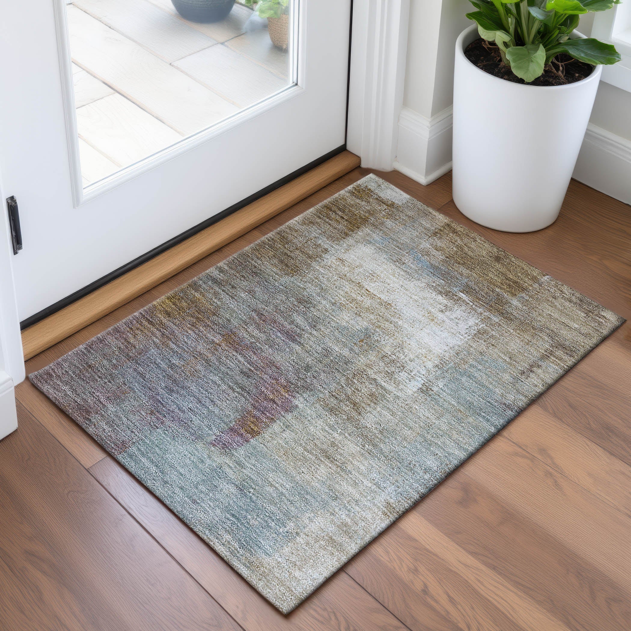 Mostar Machine Washable Transitional Mocha Brown Rug 1'8" x 2'6" #shape_Rectangle