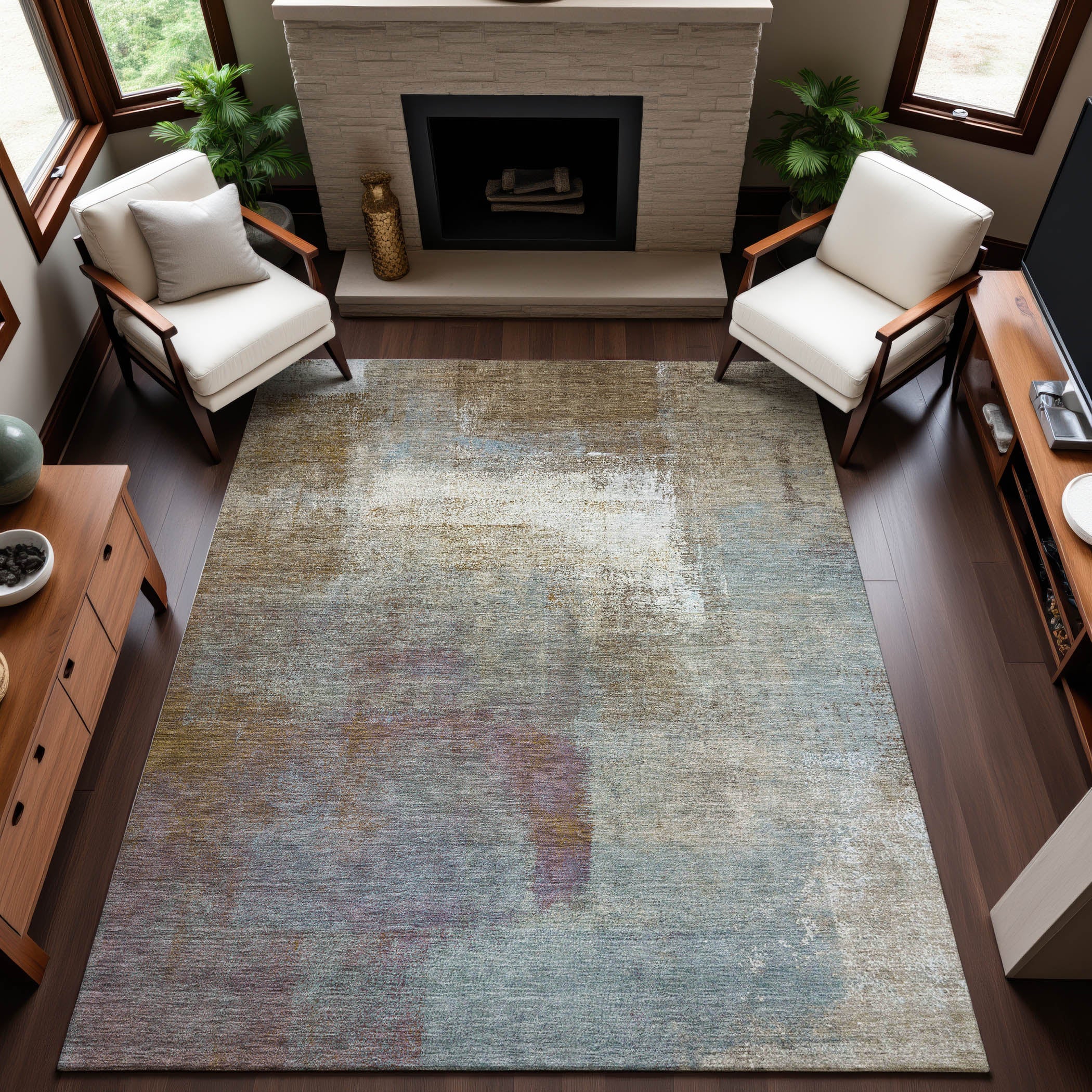 Mostar Machine Washable Transitional Mocha Brown Rug 2'6" x 3'10" #shape_Rectangle