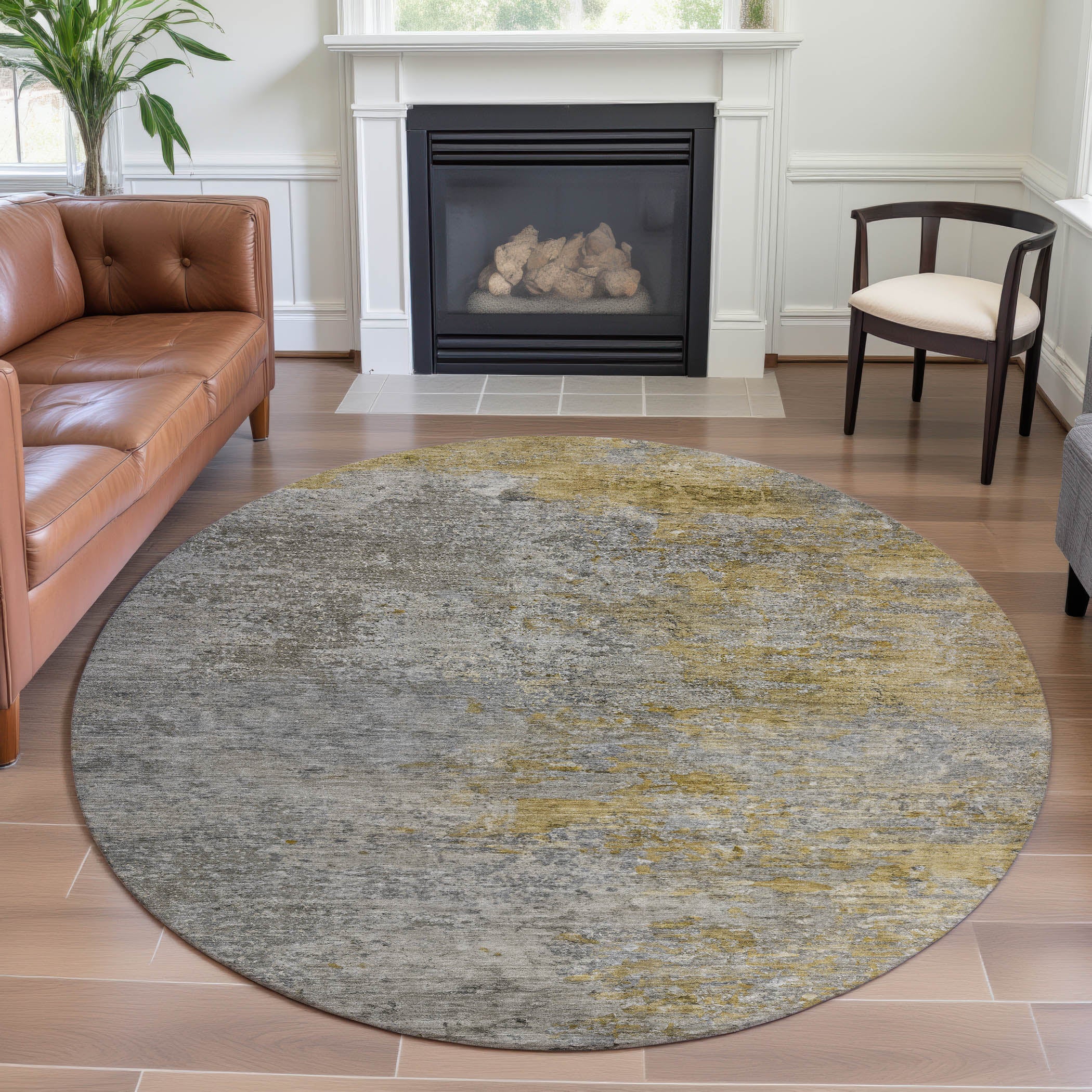 Montevideo Machine Washable Transitional Gray Rug 8' x 8' #shape_Round
