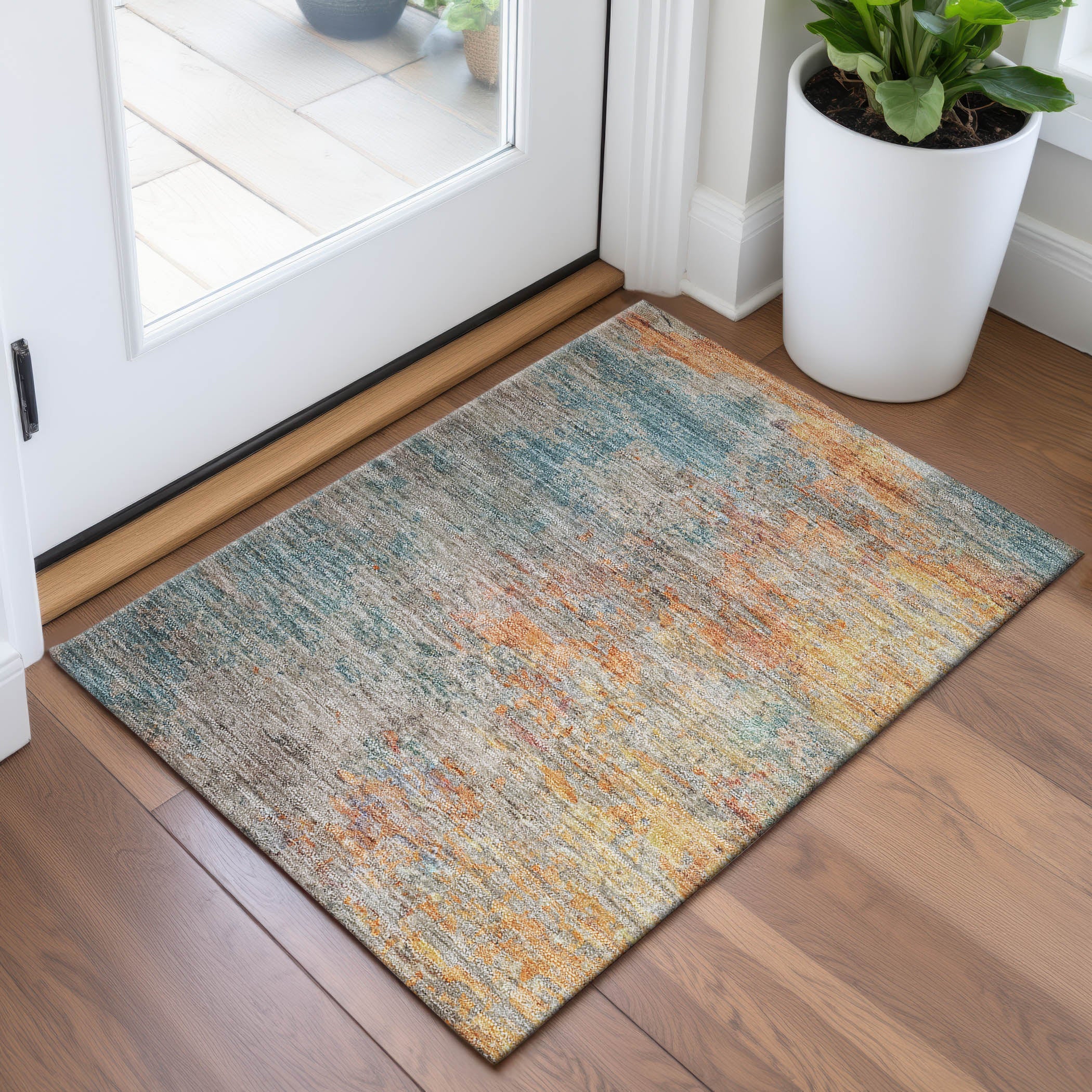 Montevideo Machine Washable Transitional Teal Rug 1'8" x 2'6" #shape_Rectangle