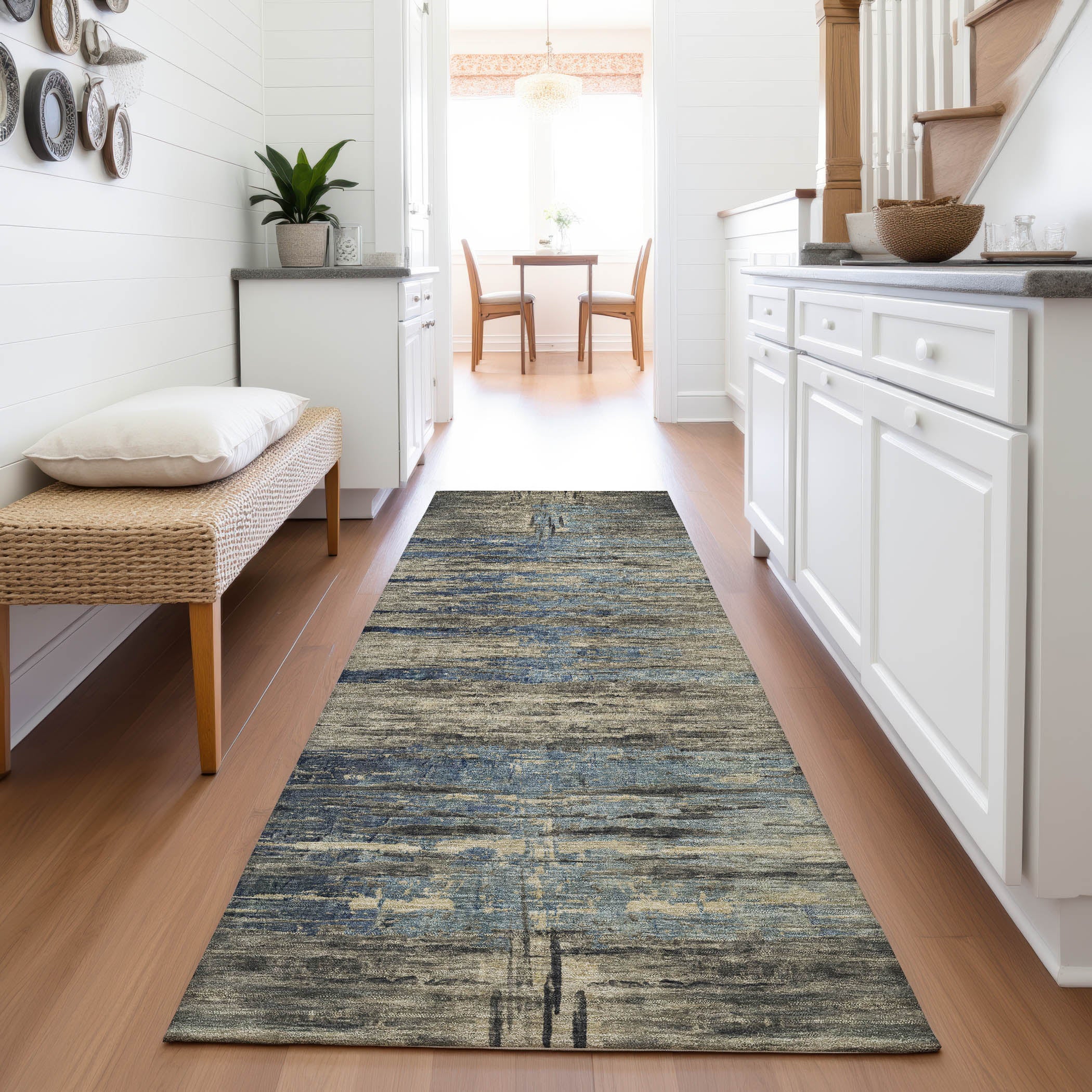 Queenstown Machine Washable Transitional Coffee Brown Rug 2'3" x 7'6" #shape_Runner
