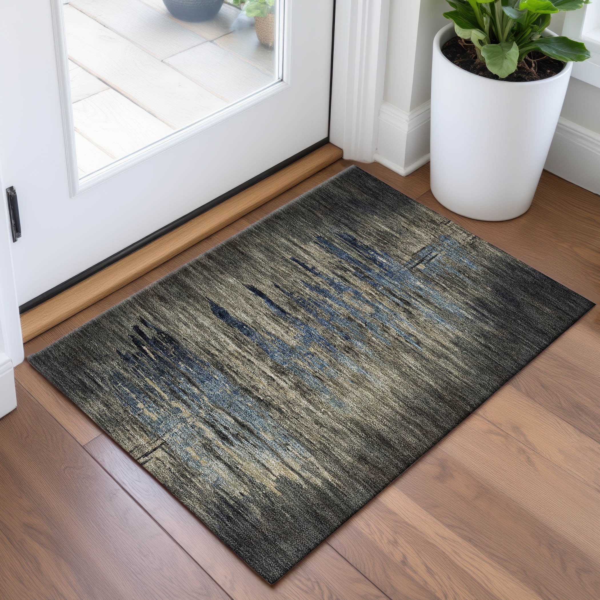 Queenstown Machine Washable Transitional Coffee Brown Rug 1'8" x 2'6" #shape_Rectangle