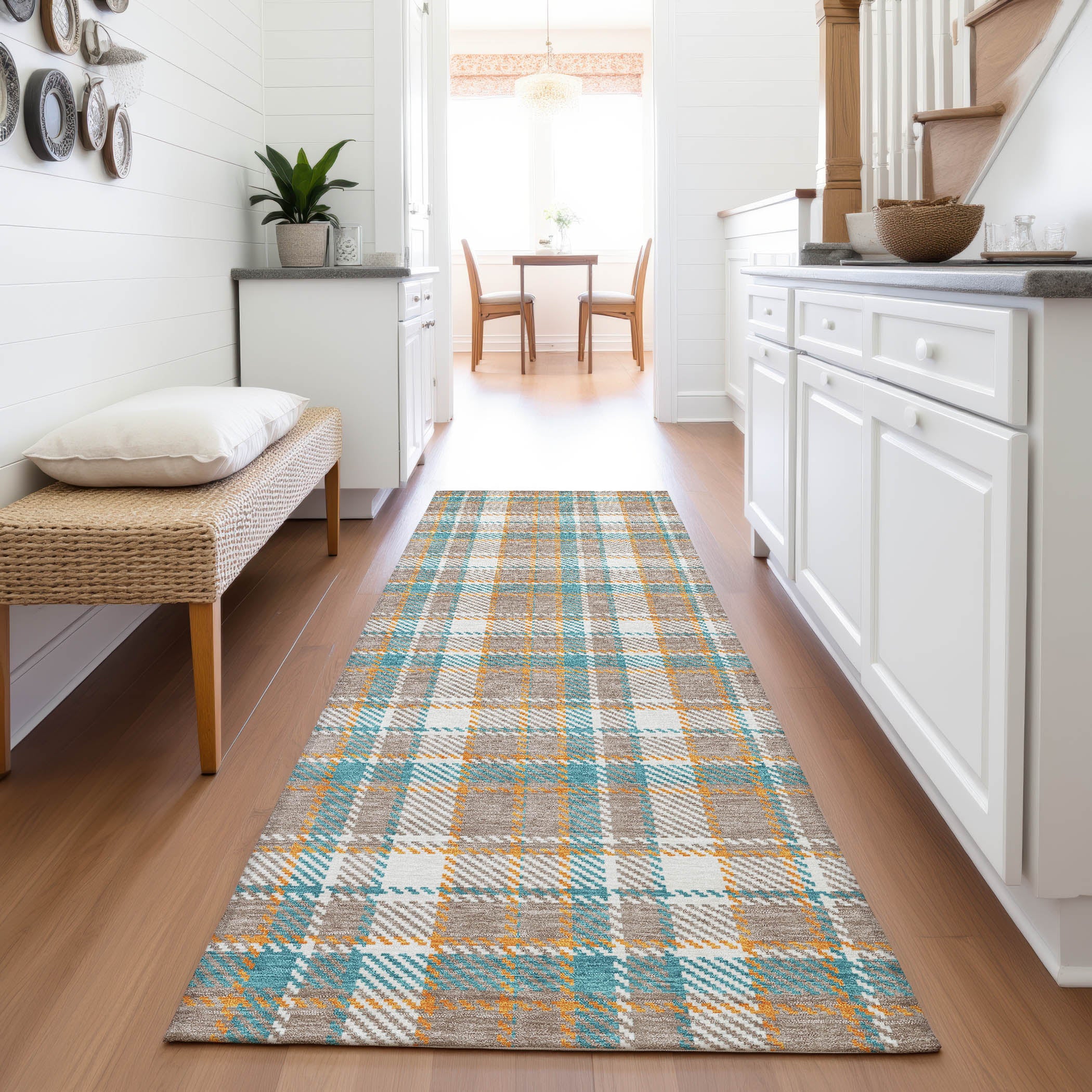 Queenstown Machine Washable Transitional Taupe Brown Rug 2'3" x 7'6" #shape_Runner