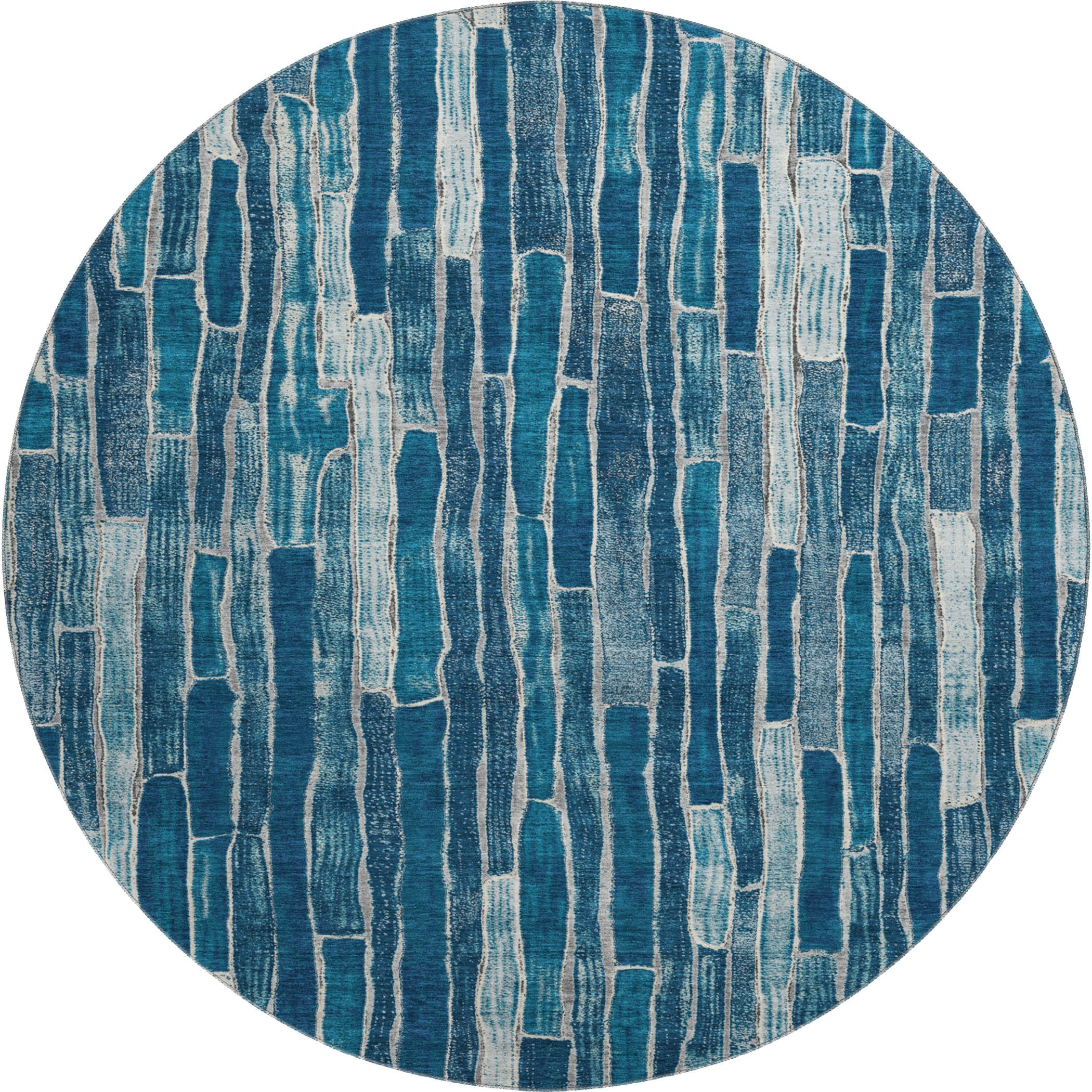 Cusco Machine Washable Transitional Blue Rug 8' x 8' #shape_Round