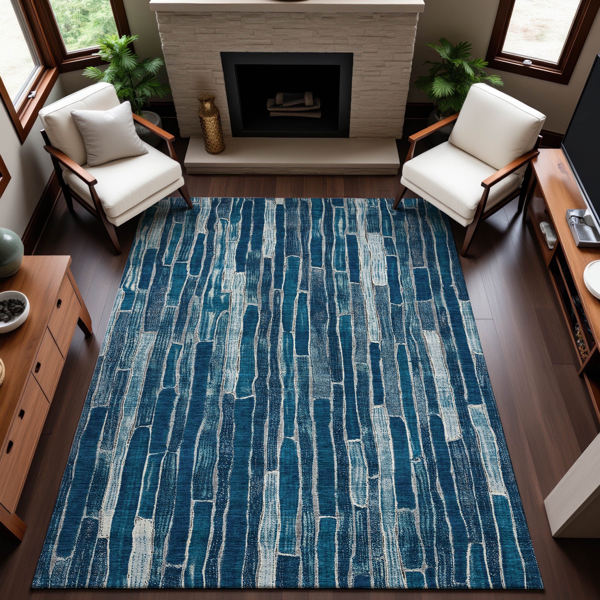 Cusco Machine Washable Transitional Blue Rug 2'6" x 3'10" #shape_Rectangle