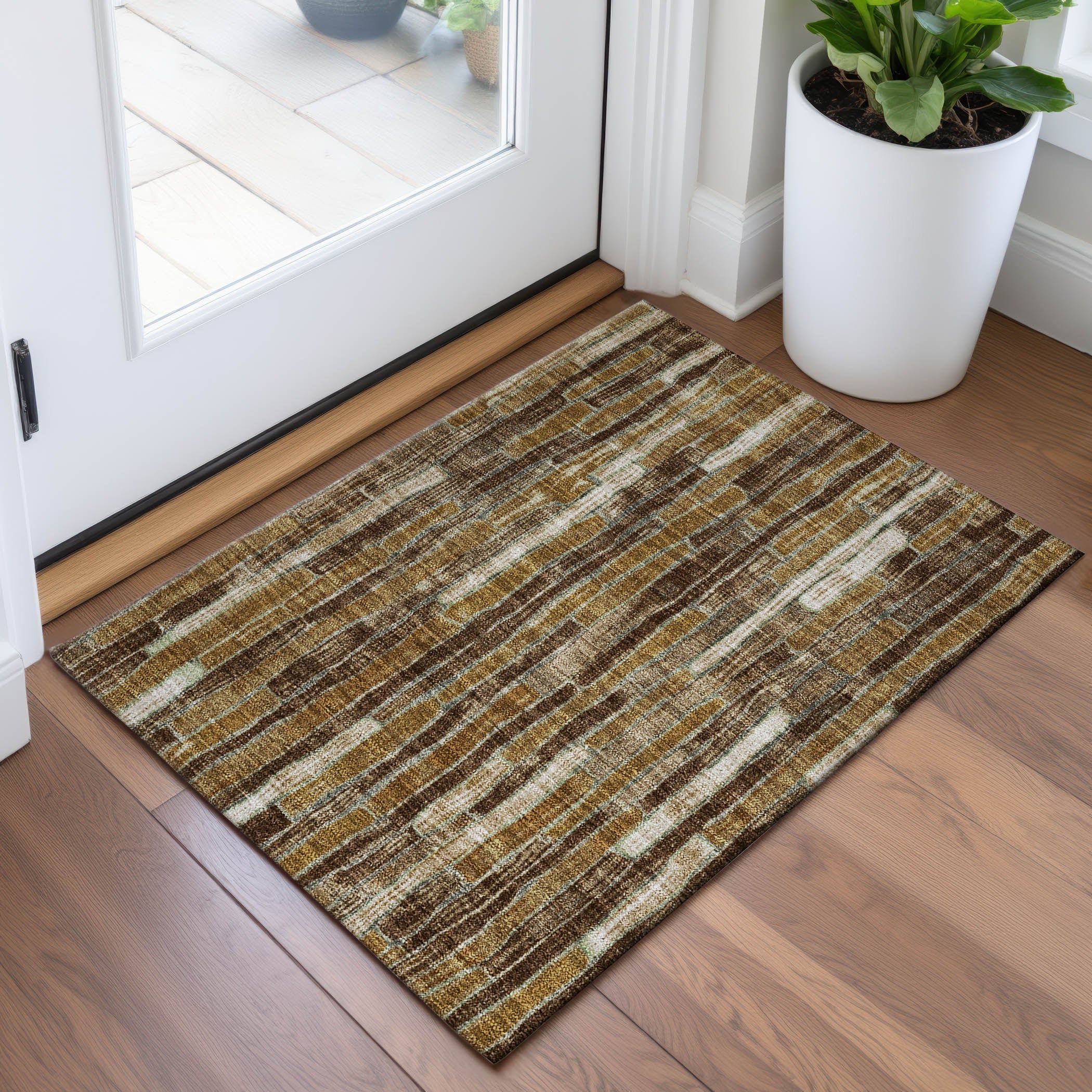 Cusco Machine Washable Transitional Mocha Brown Rug 1'8" x 2'6" #shape_Rectangle