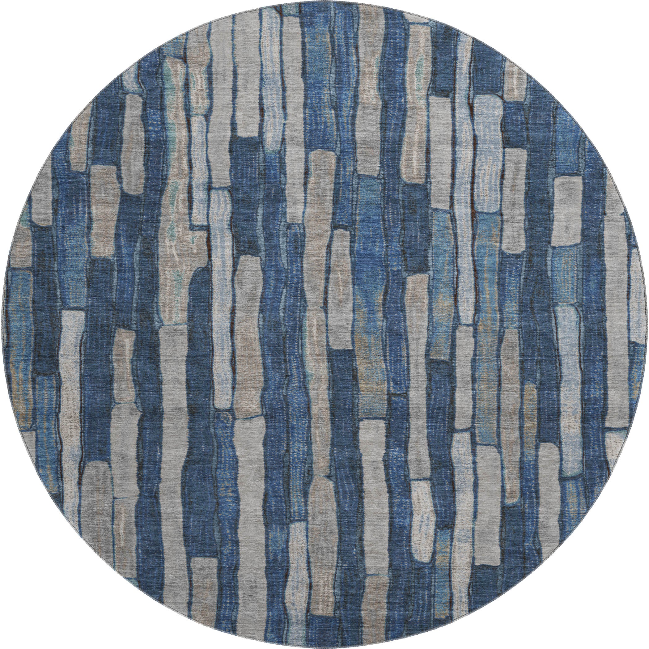 Cusco Machine Washable Transitional Navy Blue Rug 8' x 8' #shape_Round