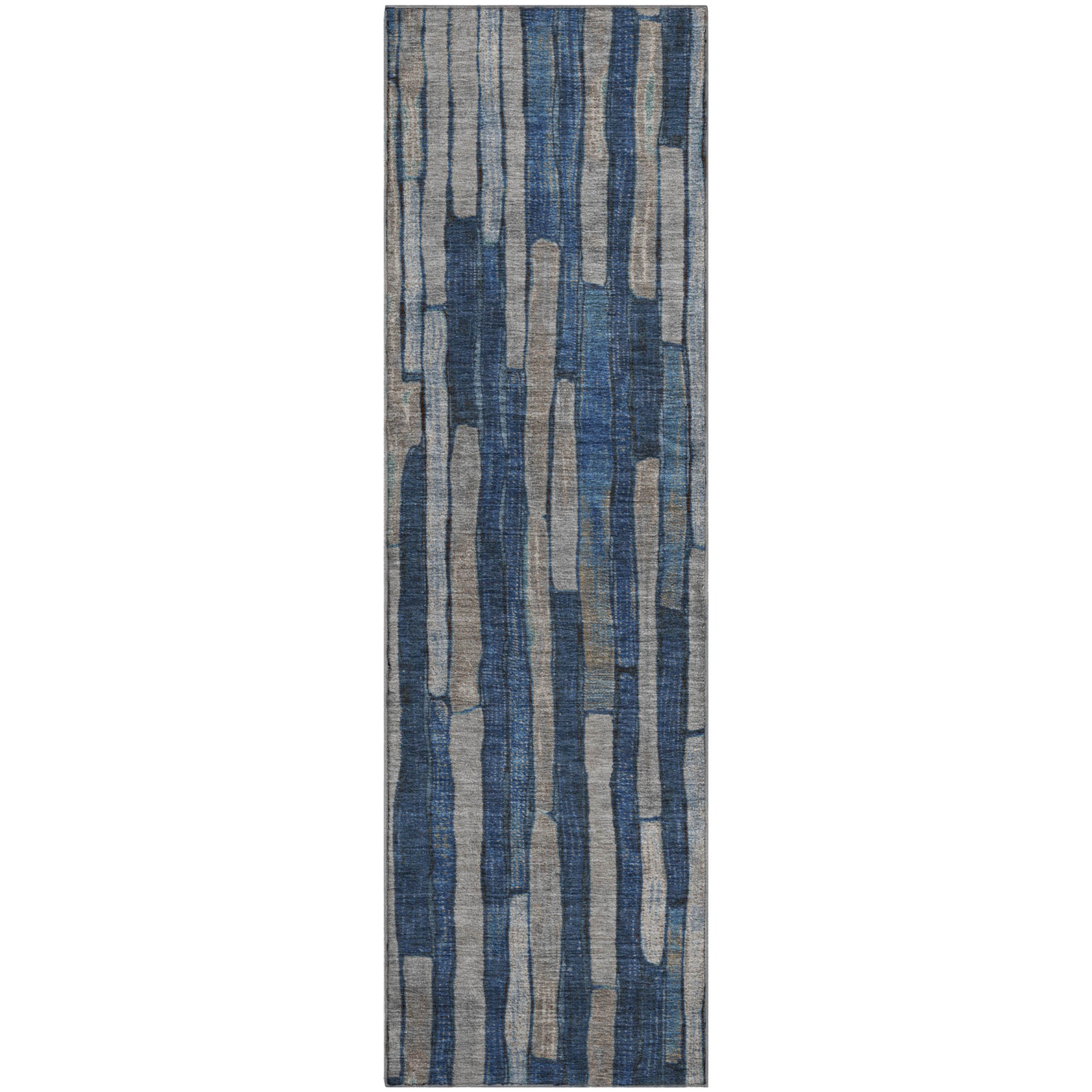 Cusco Machine Washable Transitional Navy Blue Rug 2'3" x 7'6" #shape_Runner