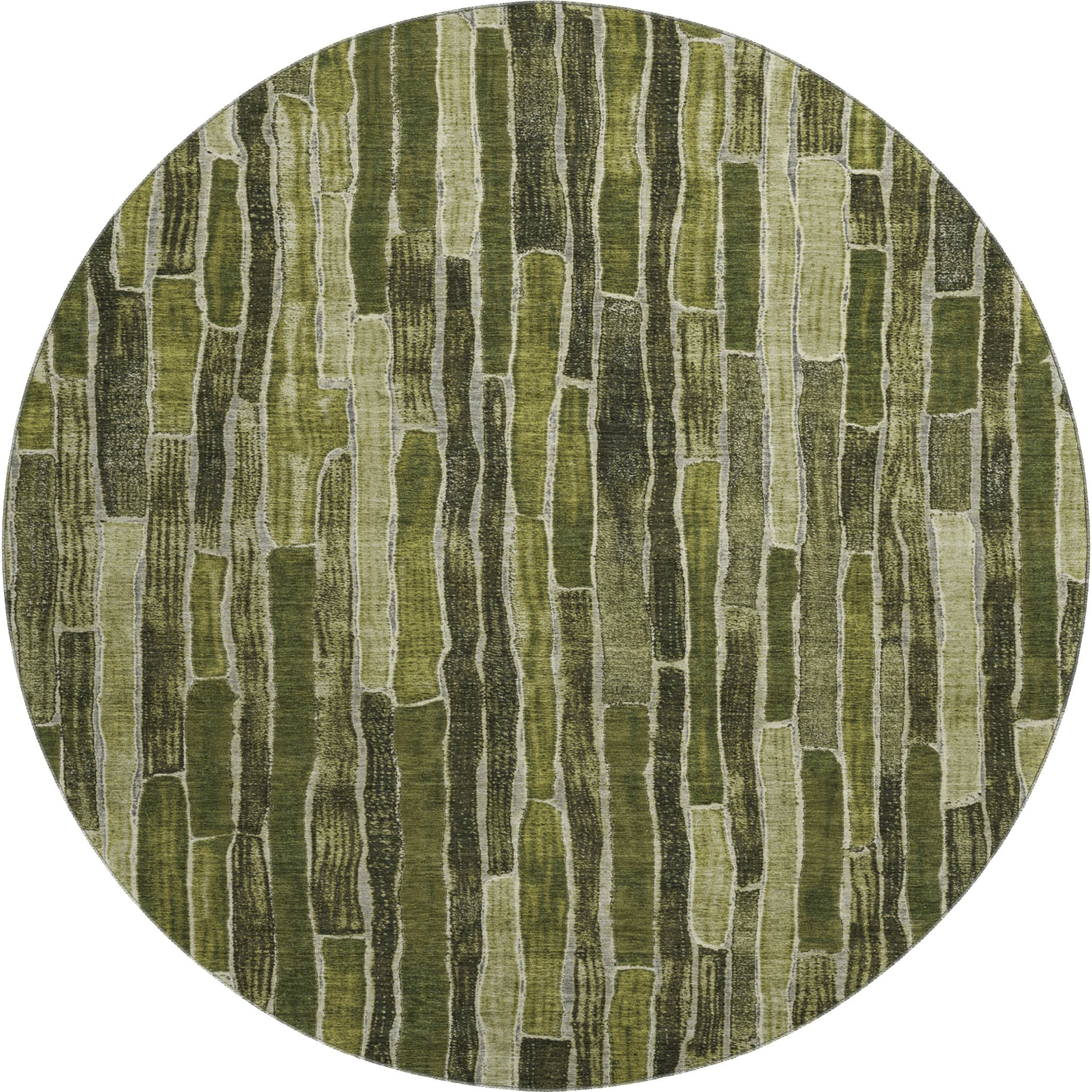 Cusco Machine Washable Transitional Olive Green Rug 8' x 8' #shape_Round