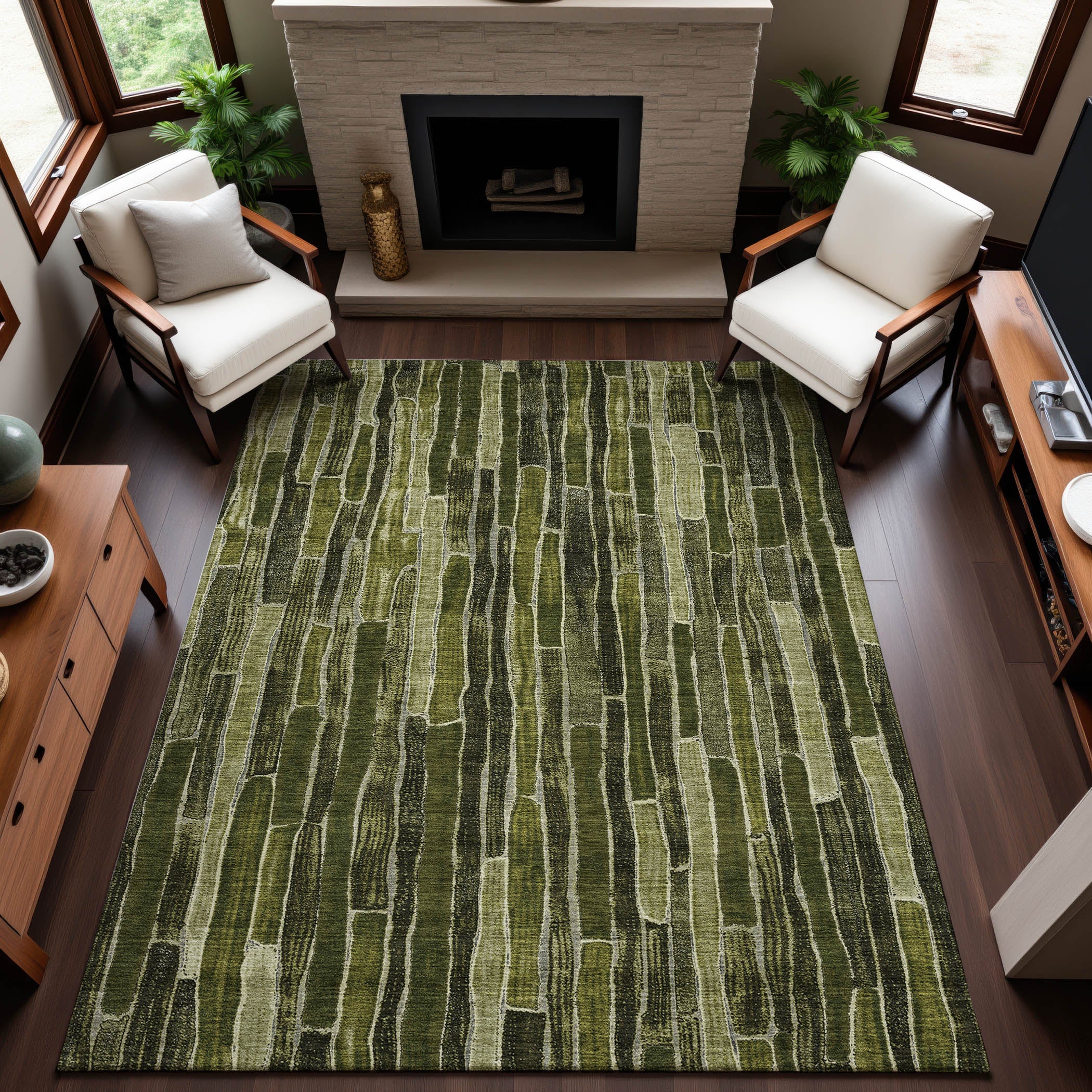 Cusco Machine Washable Transitional Olive Green Rug 2'6" x 3'10" #shape_Rectangle