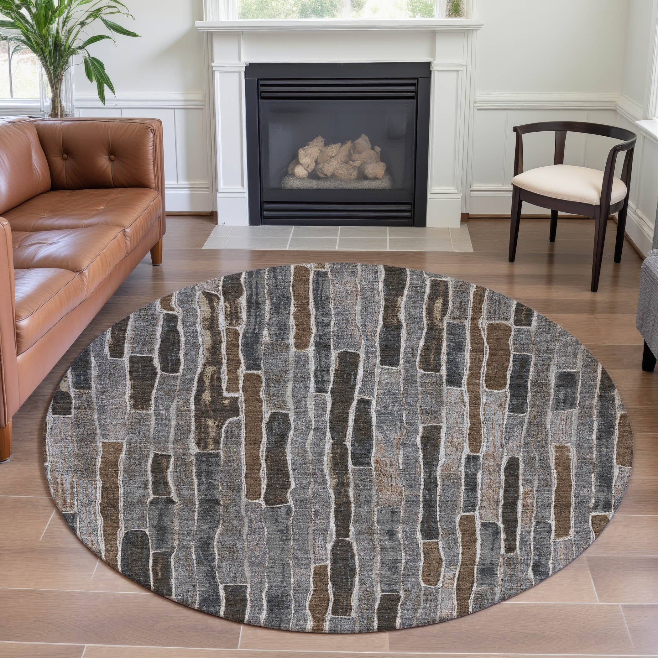 Cusco Machine Washable Transitional Pewter Gray Rug 8' x 8' #shape_Round