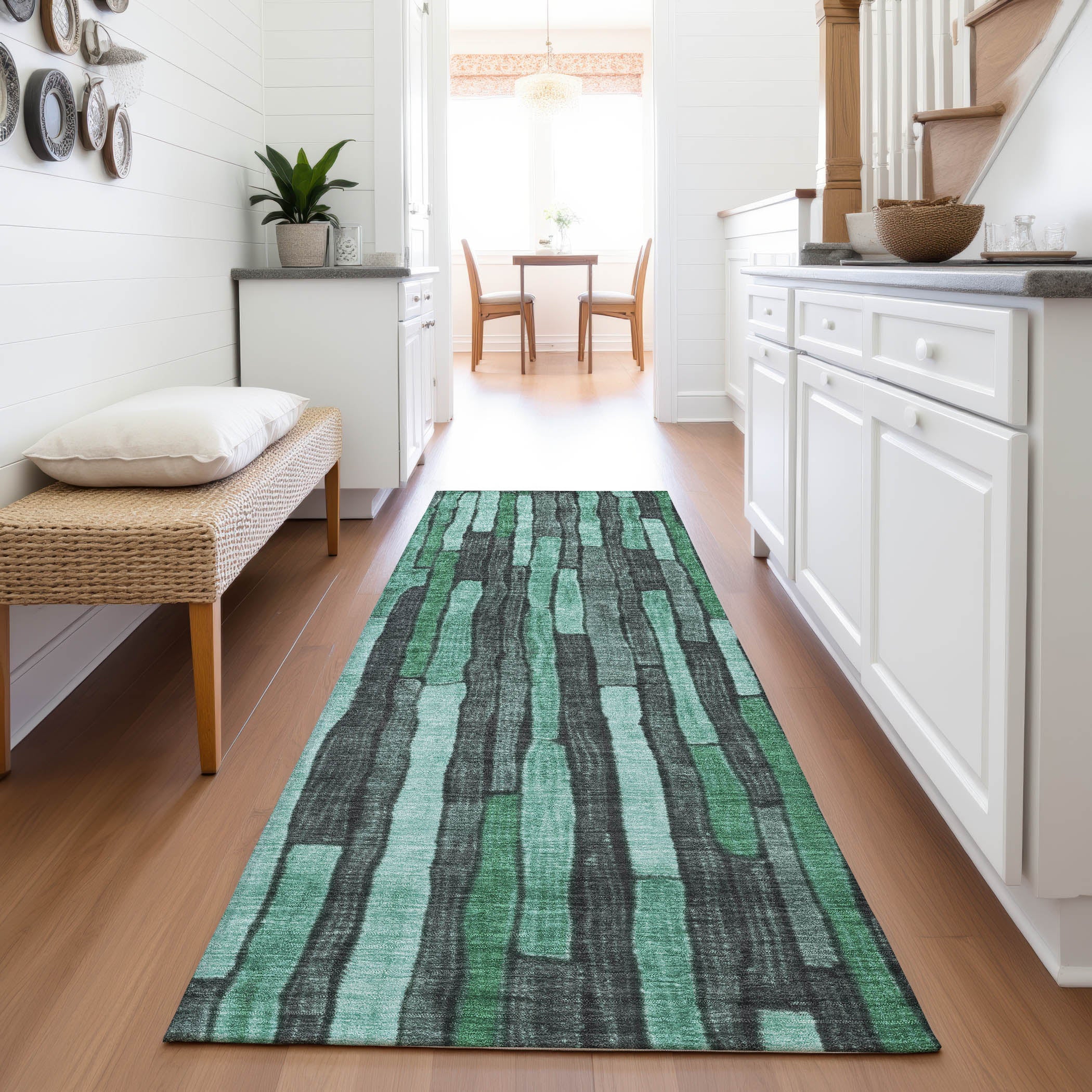 Cusco Machine Washable Transitional Sage Green Rug 2'3" x 7'6" #shape_Runner