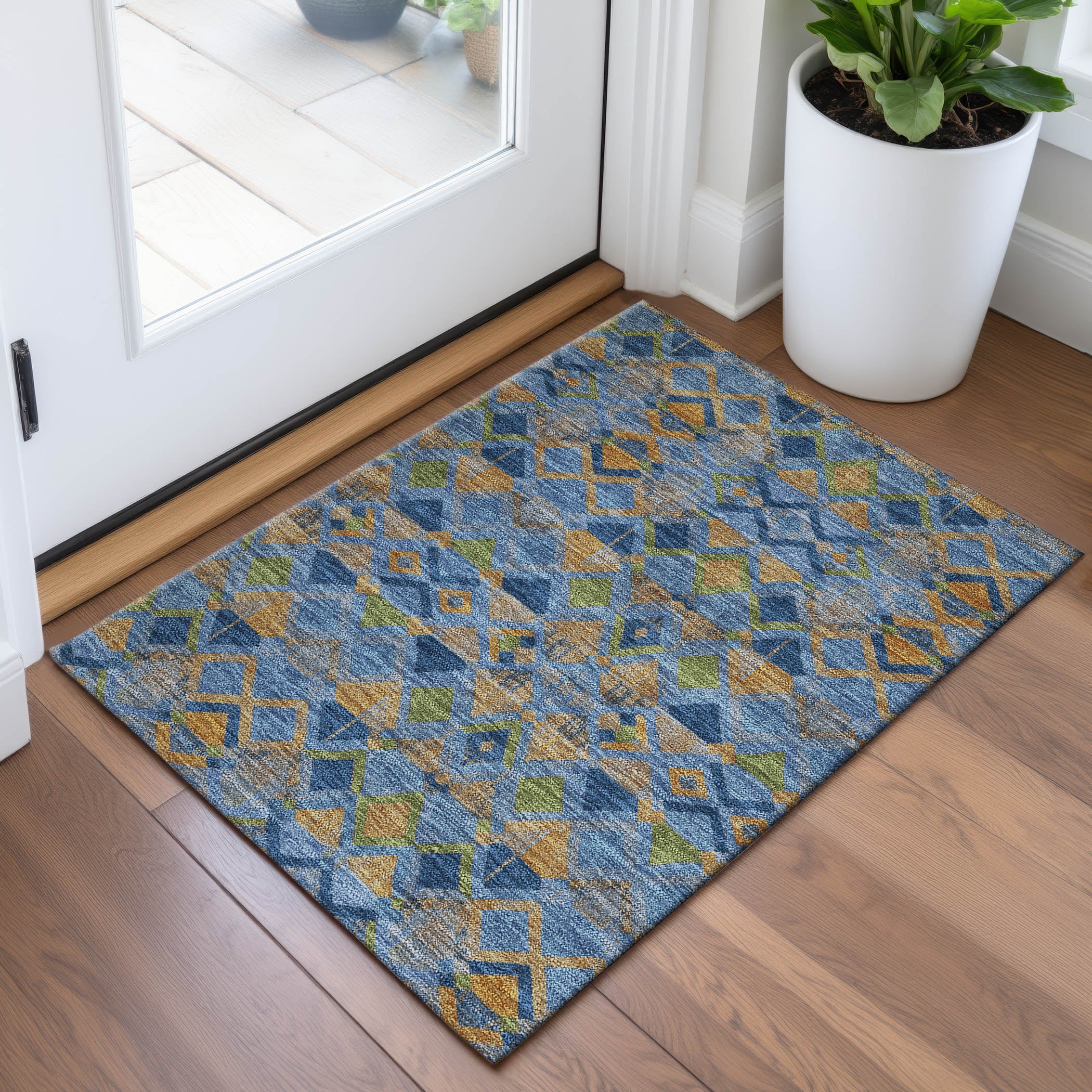 Nairobi Machine Washable Transitional Denim Blue Rug 1'8" x 2'6" #shape_Rectangle