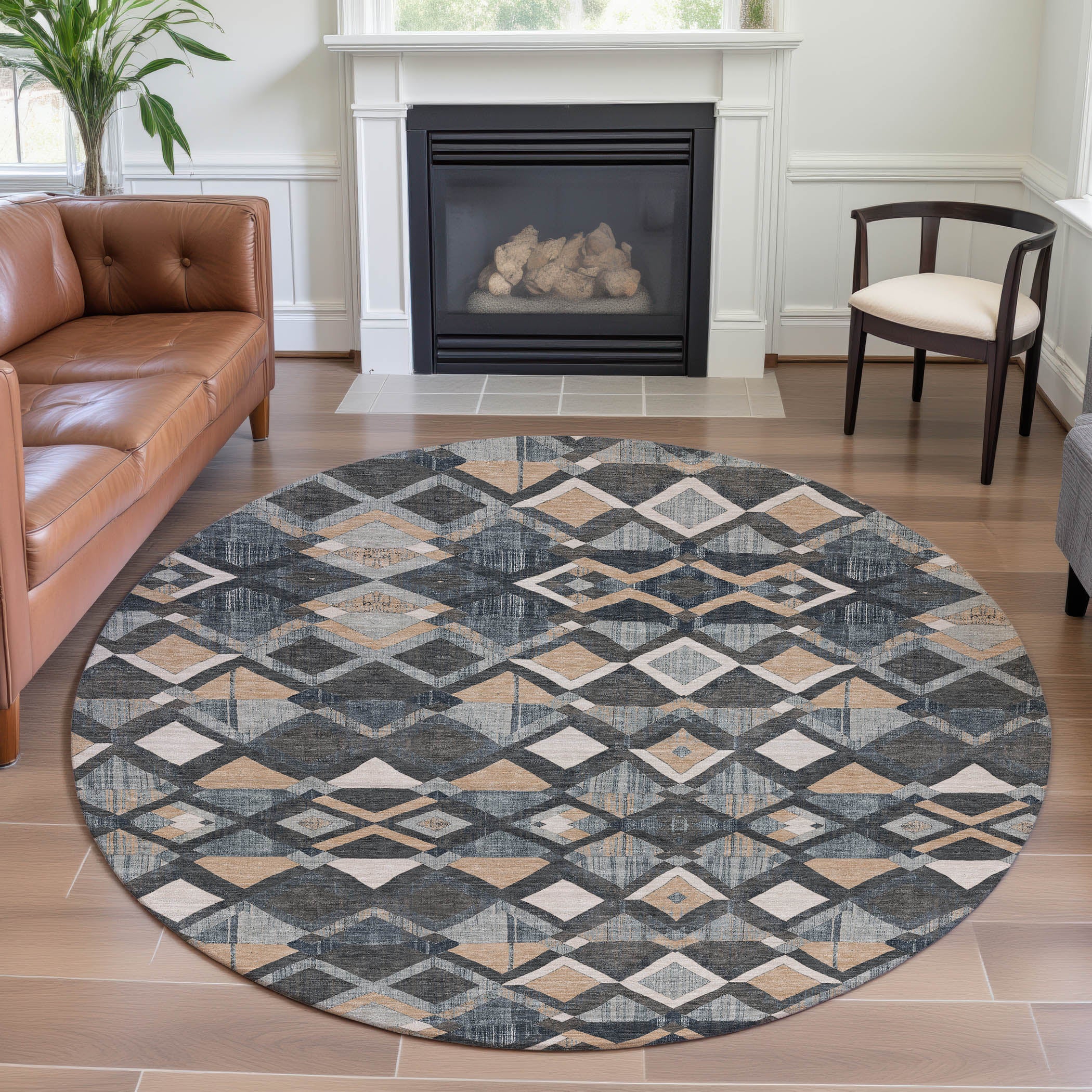 Nairobi Machine Washable Transitional Graphite Gray Rug 8' x 8' #shape_Round