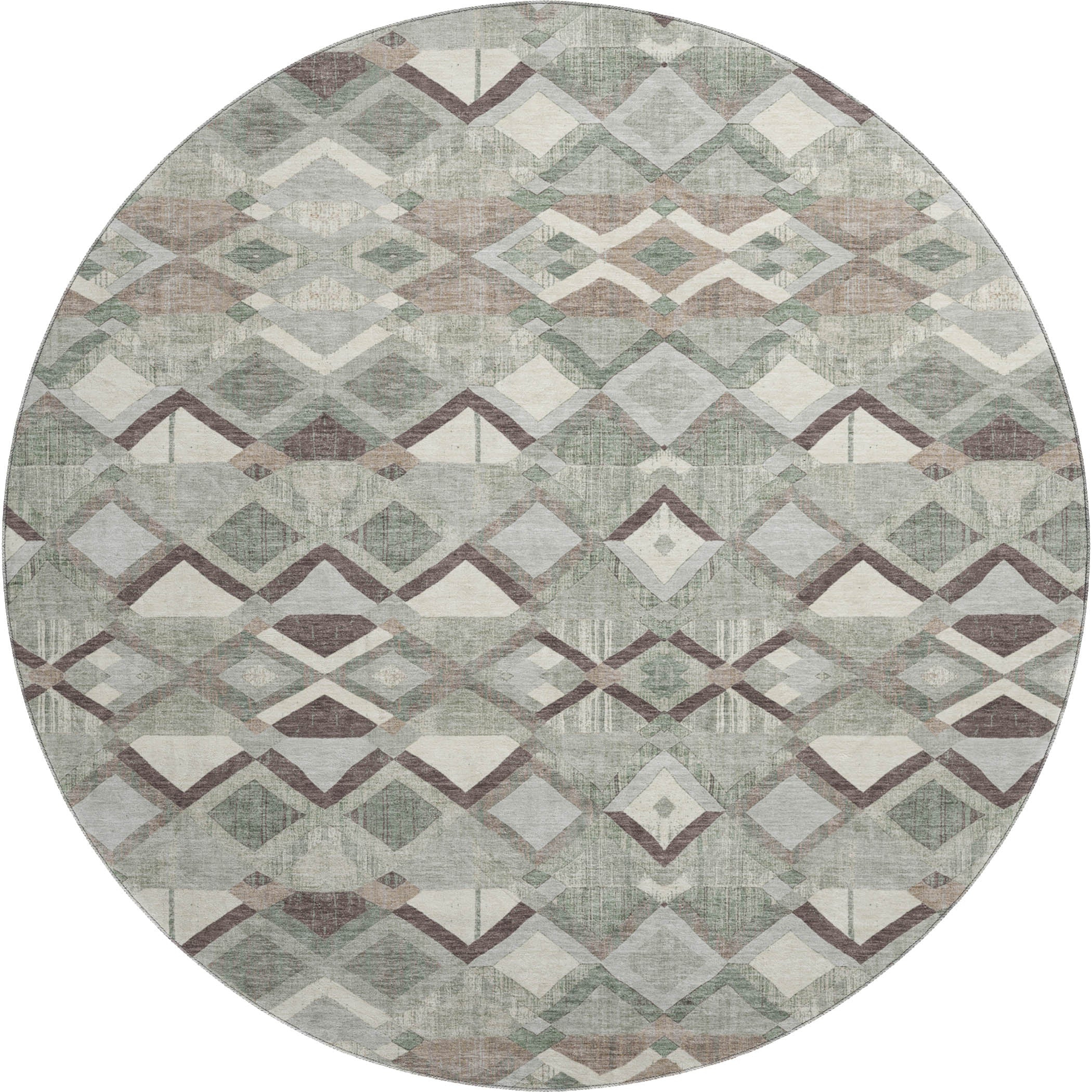 Nairobi Machine Washable Transitional Sage Green Rug 8' x 8' #shape_Round