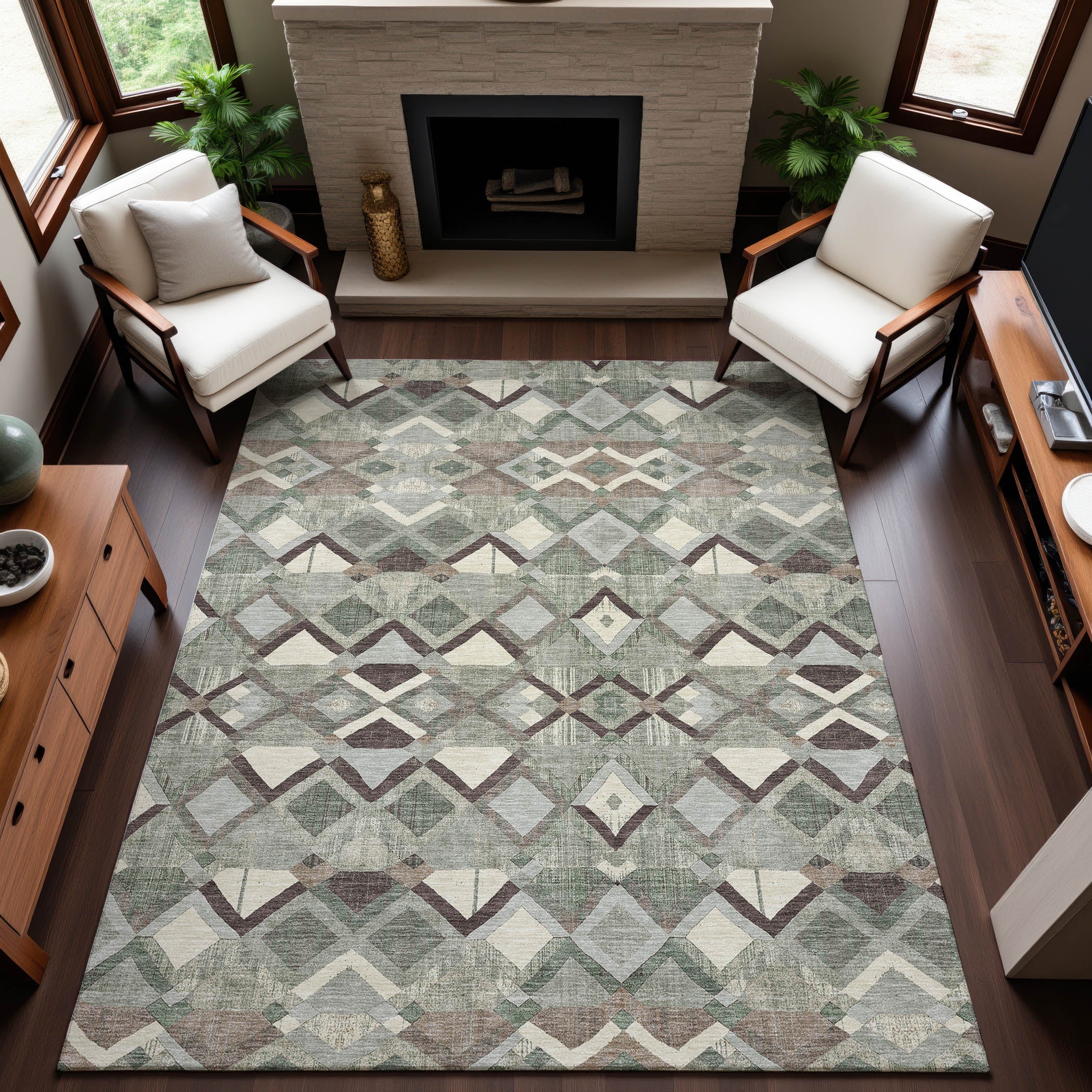 Nairobi Machine Washable Transitional Sage Green Rug 2'6" x 3'10" #shape_Rectangle