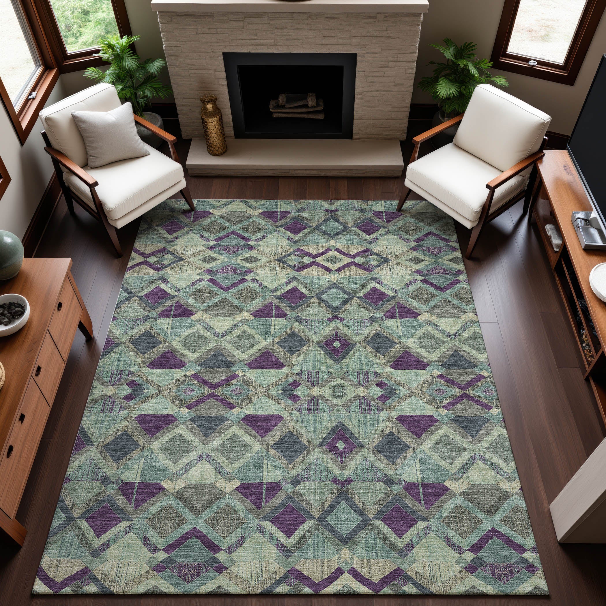 Nairobi Machine Washable Transitional Seafoam Blue Rug 2'6" x 3'10" #shape_Rectangle