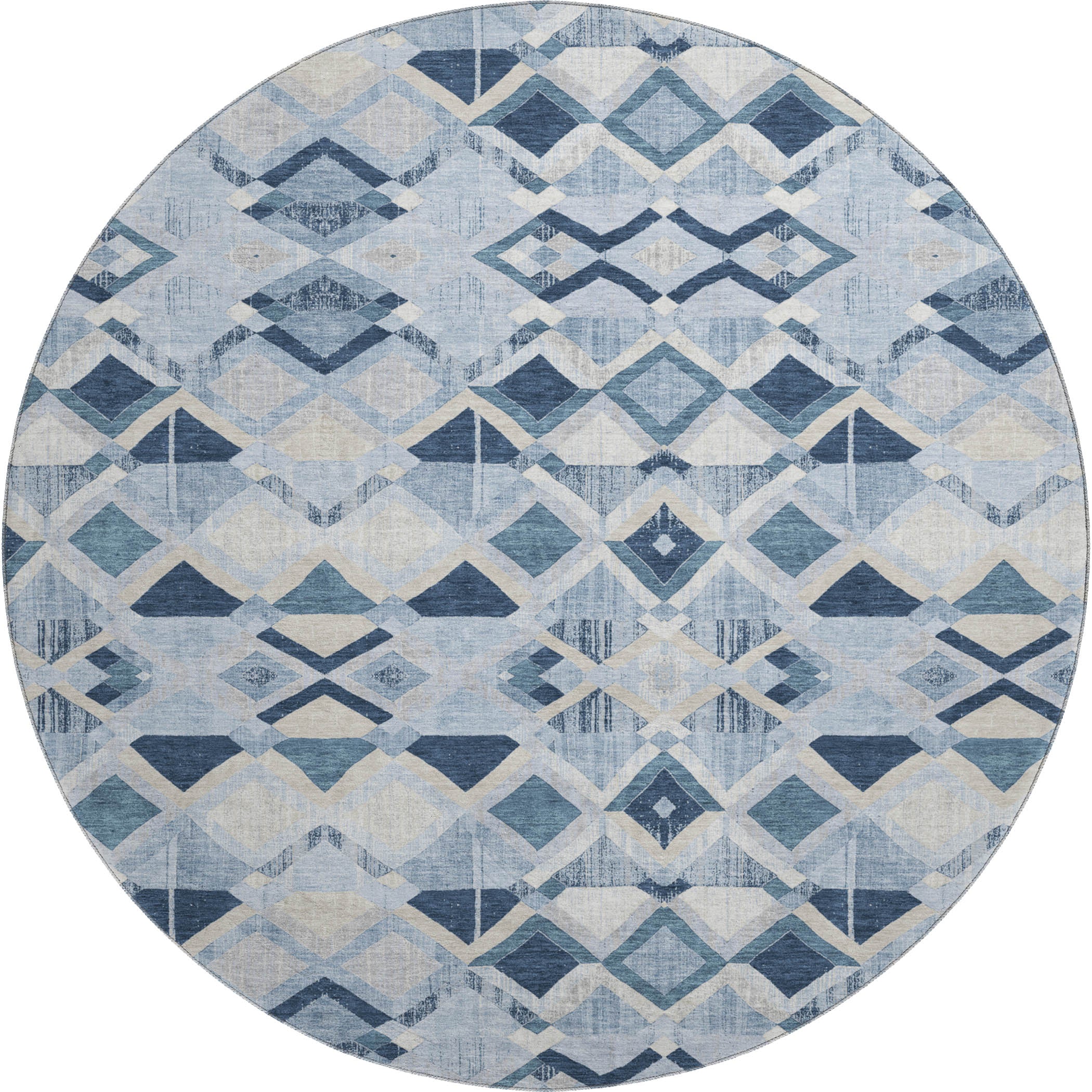 Nairobi Machine Washable Transitional Sky Blue Rug 8' x 8' #shape_Round