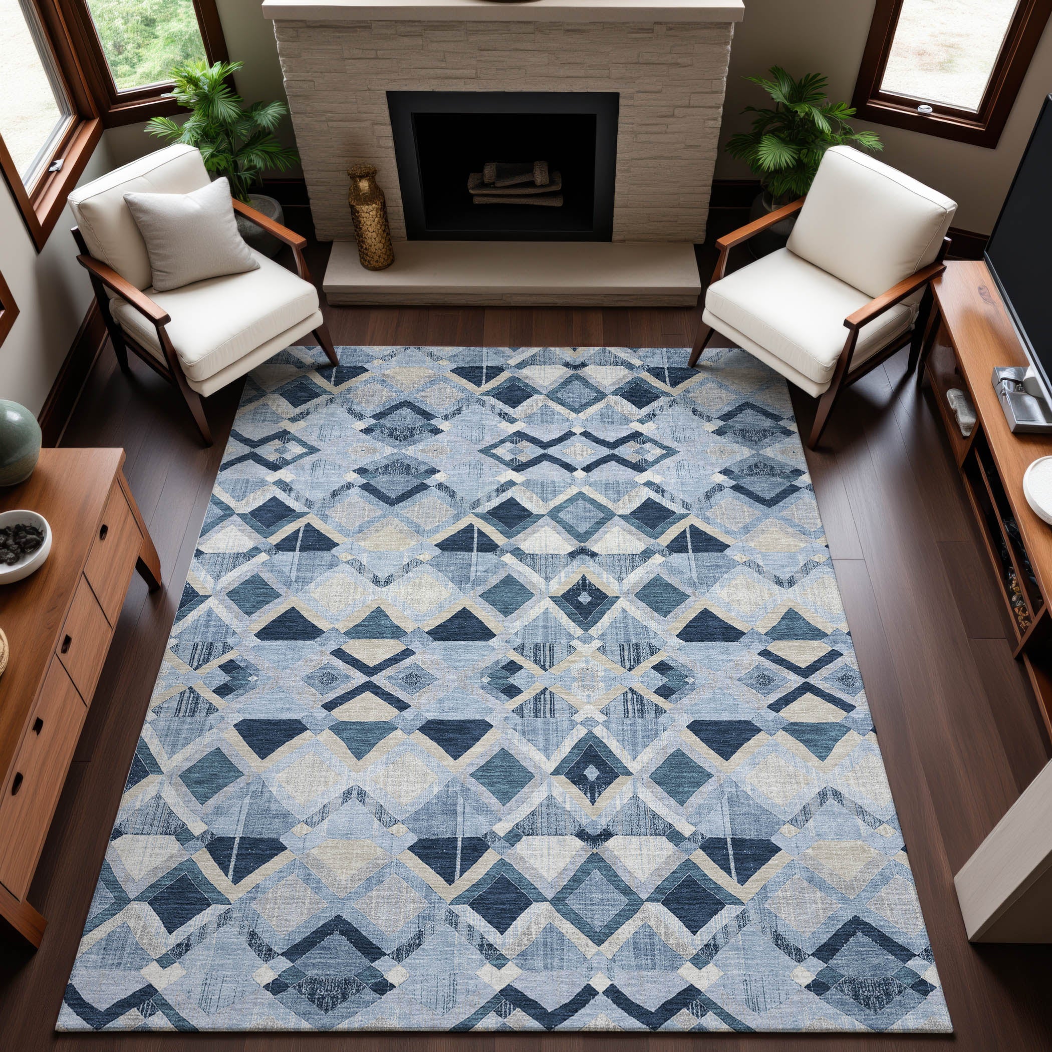 Nairobi Machine Washable Transitional Sky Blue Rug 2'6" x 3'10" #shape_Rectangle