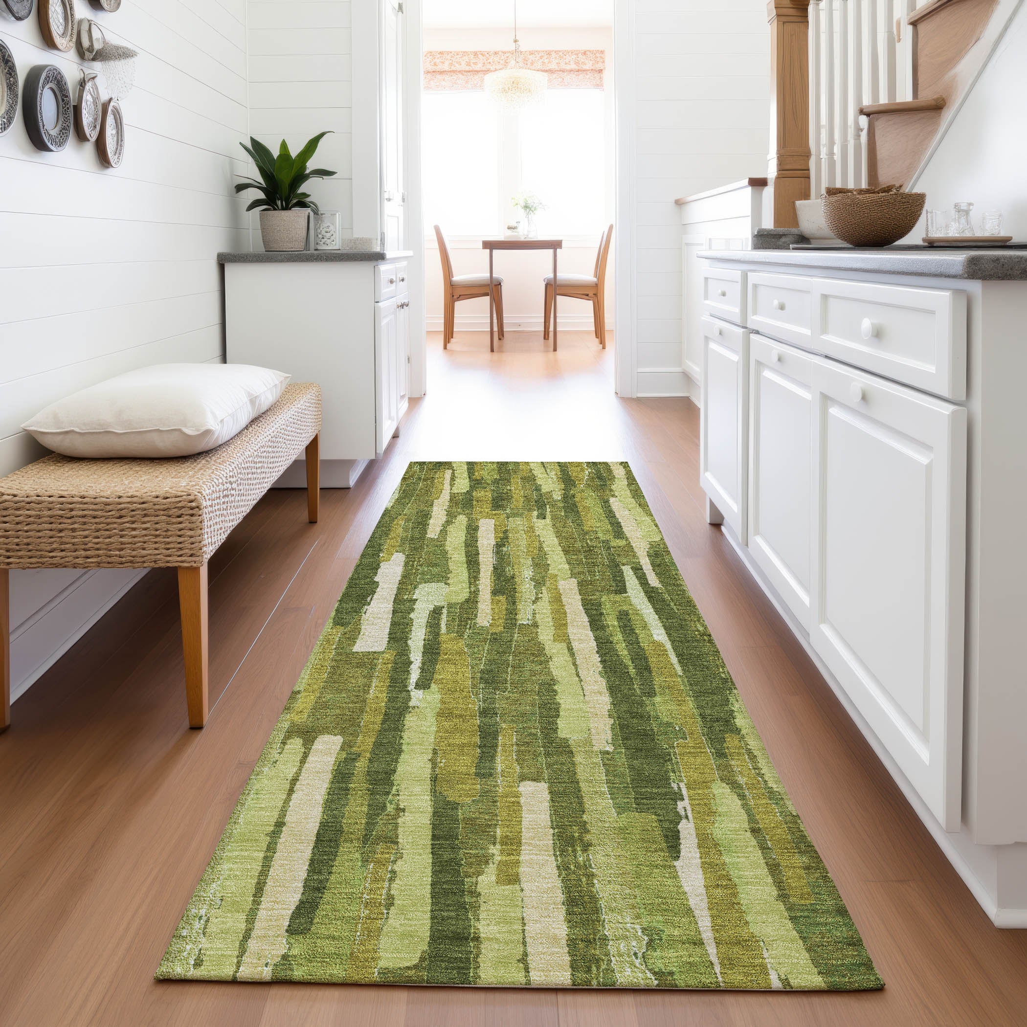 Lucerne Machine Washable Transitional Green Rug 2'3" x 7'6" #shape_Runner