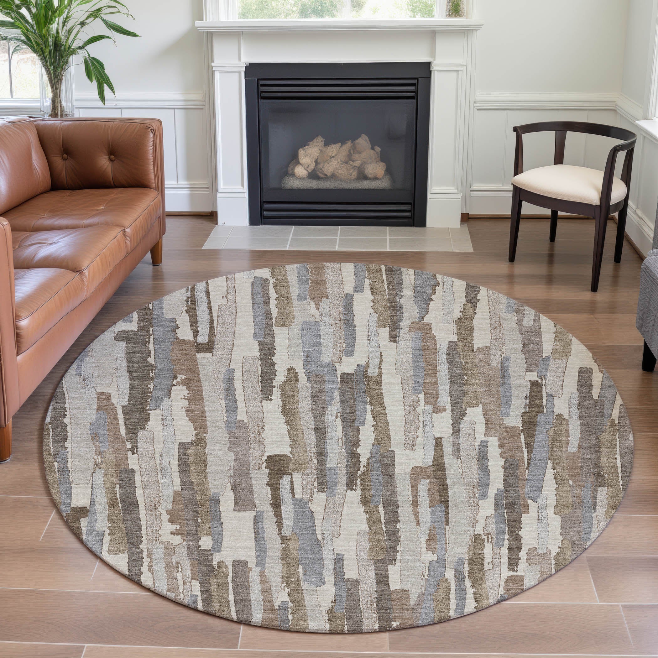 Lucerne Machine Washable Transitional Ivory Rug 8' x 8' #shape_Round