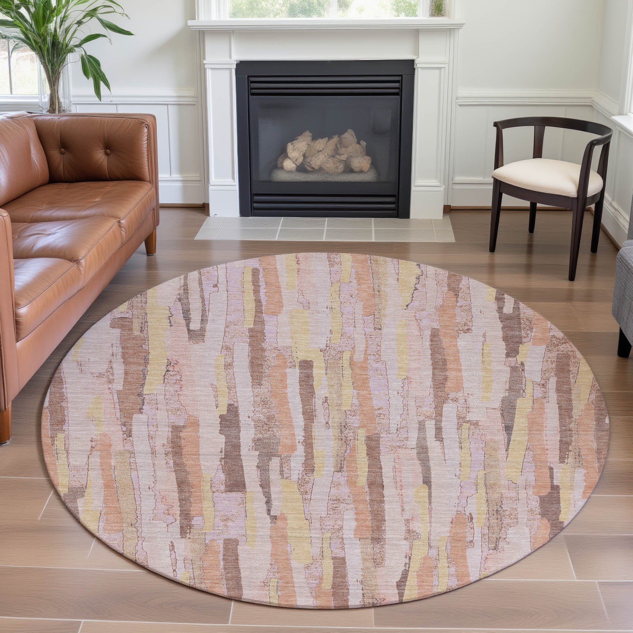 Lucerne Machine Washable Transitional Pink Rug 8' x 8' #shape_Round