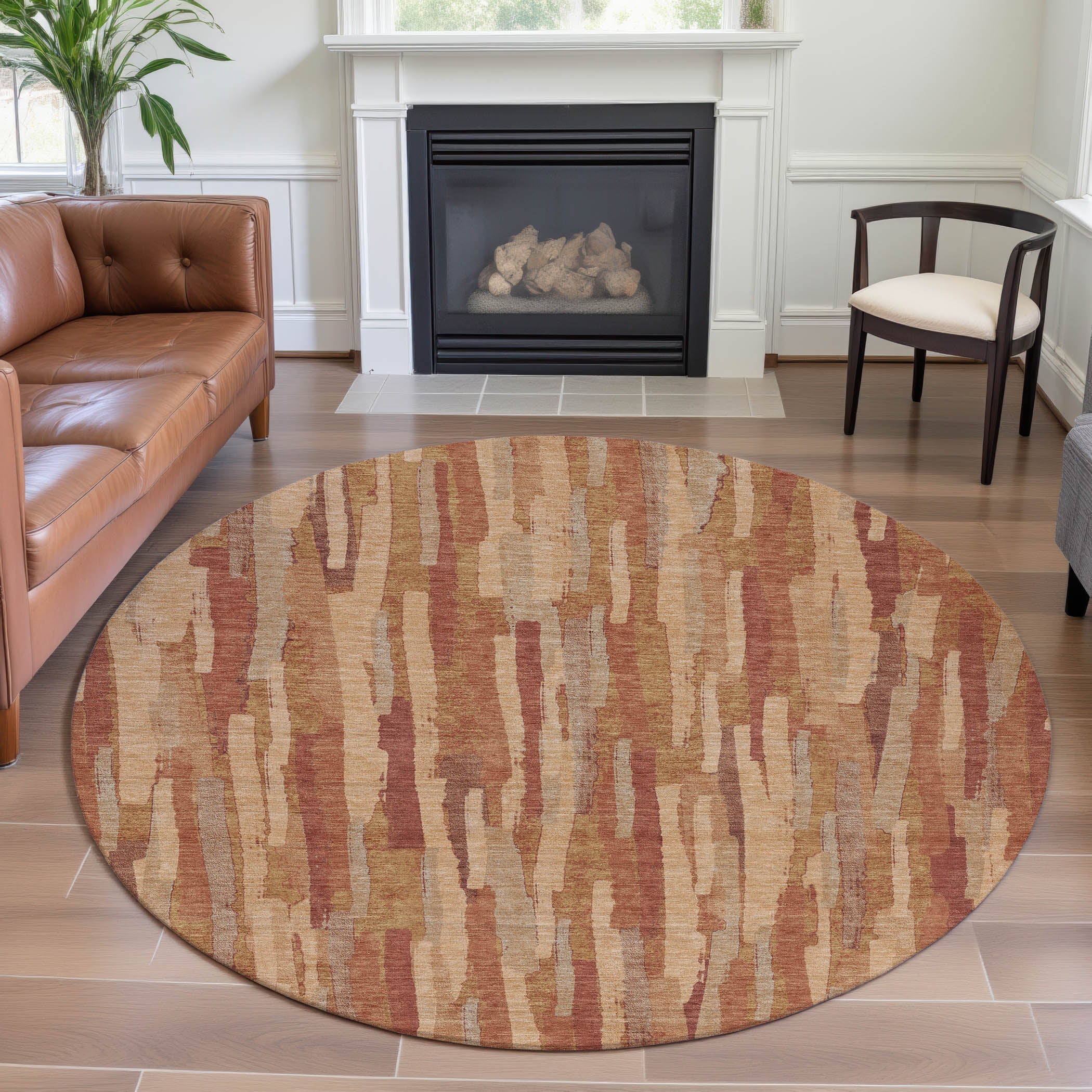 Lucerne Machine Washable Transitional Salmon Orange Rug 8' x 8' #shape_Round